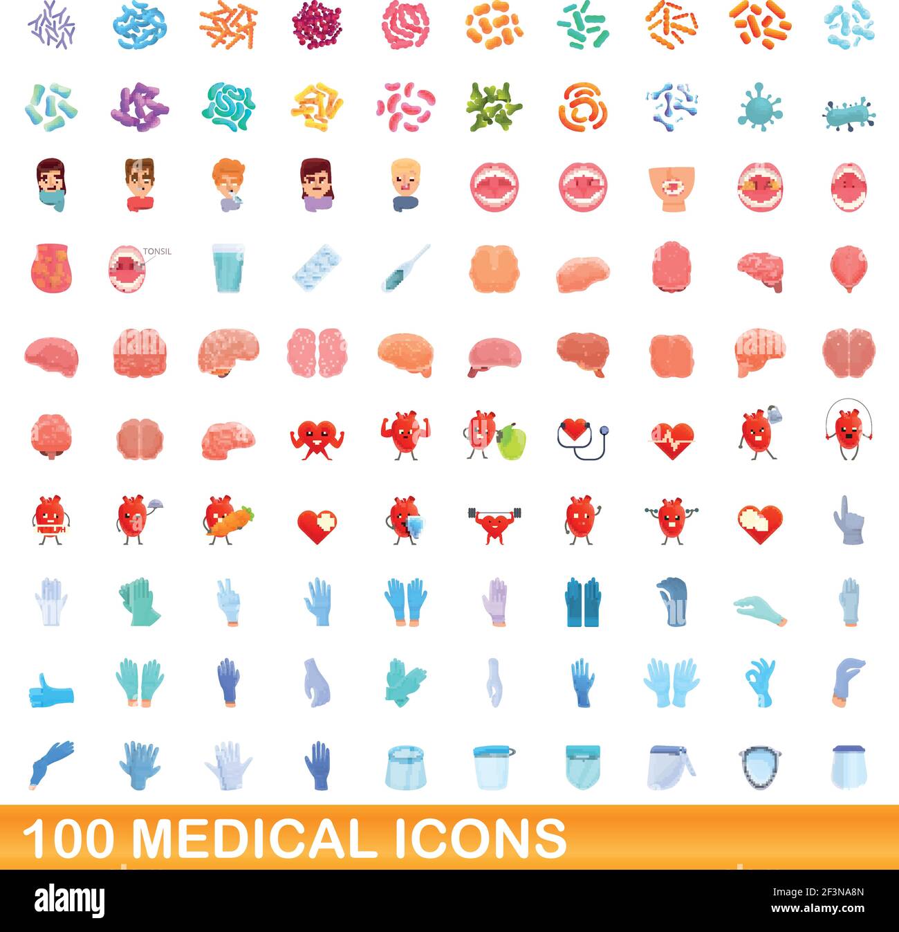 100 medical icons set. Cartoon illustration de 100 icônes vector set médical isolé sur fond blanc Illustration de Vecteur