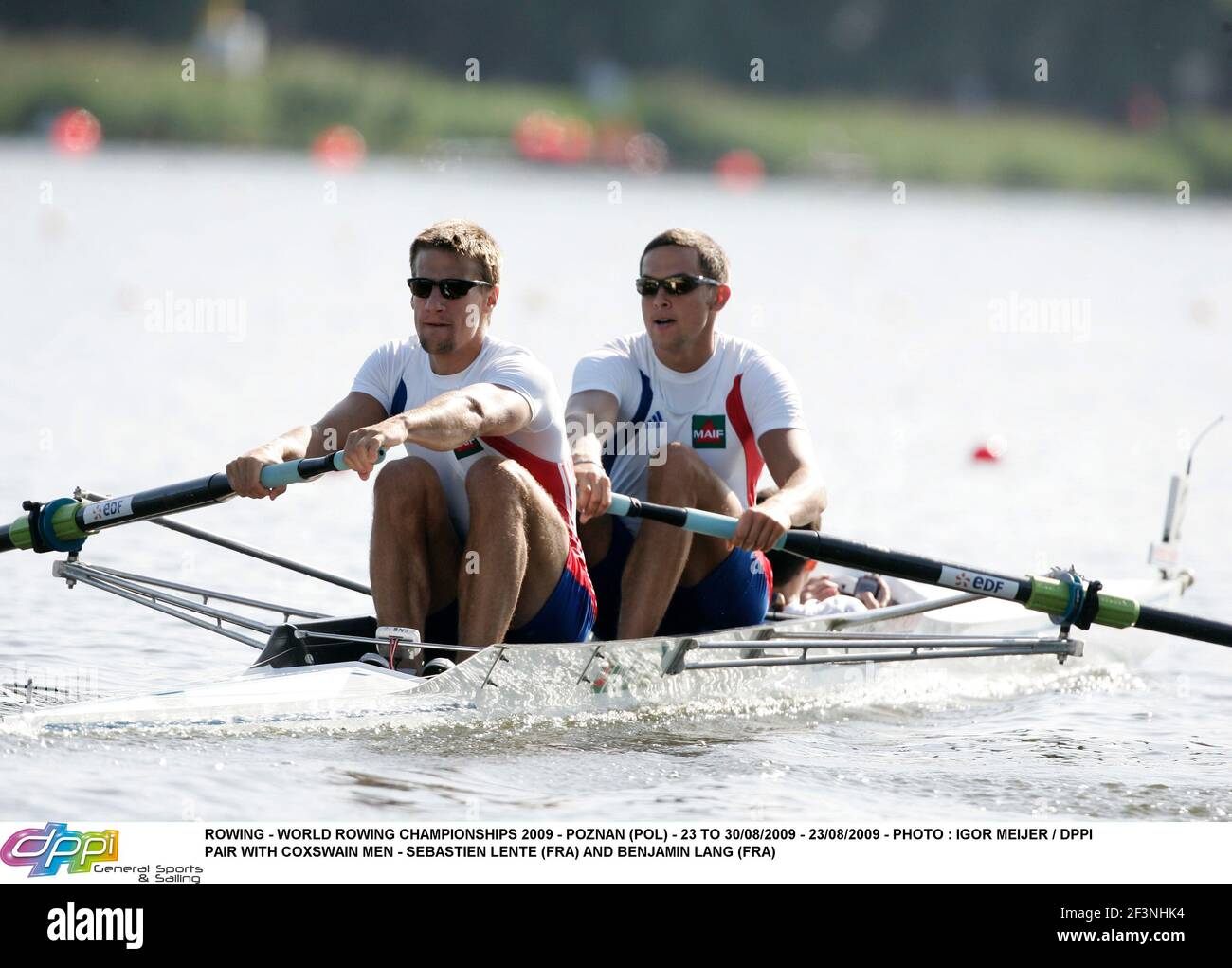 AVIRON - CHAMPIONNATS DU MONDE D'AVIRON 2009 - POZNAN (POL) - 23 AU 30/08/ 2009 - 23/08/2009 - PHOTO : IGOR MEIJER / DPIPAIR AVEC DES HOMMES COXSWAIN  - SÉBASTIEN LENTE (FRA) ET BENJAMIN LANG (FRA Photo Stock - Alamy