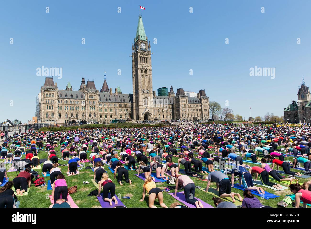 Canada,Ontario,Ottawa, Colline du Parlement, groupe de masse de personnes pratiquant le yoga Banque D'Images
