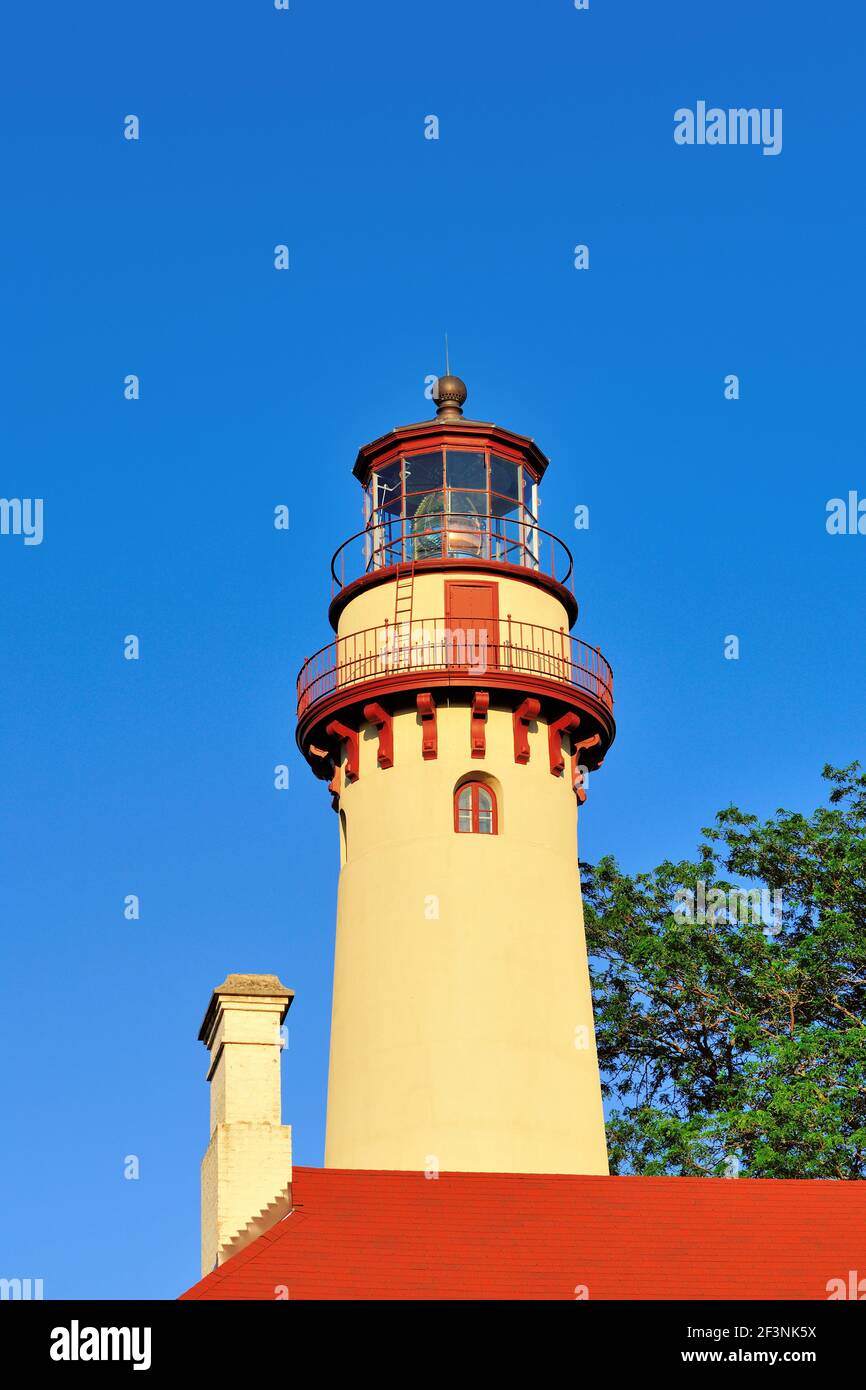 Evanston, Illinois, États-Unis. Le phare de Gross point, situé sur la rive du lac Michigan, juste au nord de Chicago. Banque D'Images