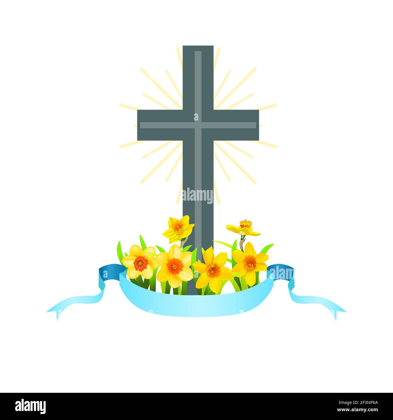 Croix de Pâques avec des fleurs de printemps Illustration de Vecteur