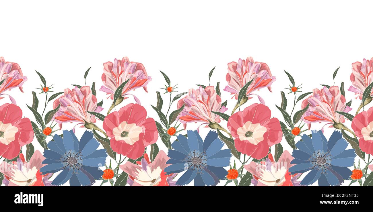 Motif fleuri vectoriel sans couture, botter avec de jolies fleurs bleues et roses. Illustration de Vecteur