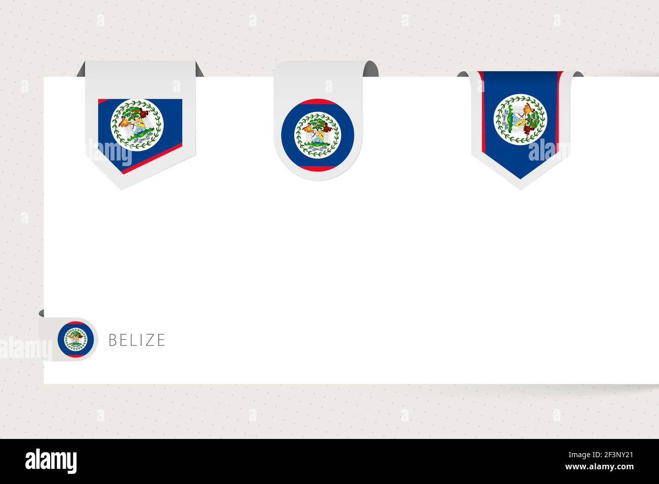Label drapeau collection de Belize dans différentes formes. Modèle de drapeau à ruban de Belize suspendu à partir de papier ou de surface différente. Illustration de Vecteur