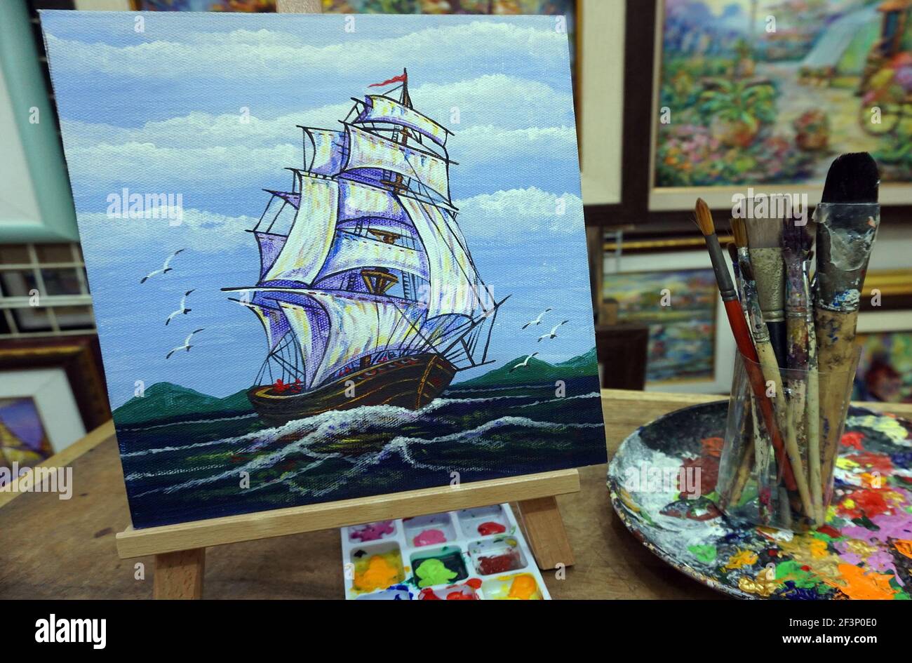 Art peinture huile couleur voilier , Austiciousness Banque D'Images