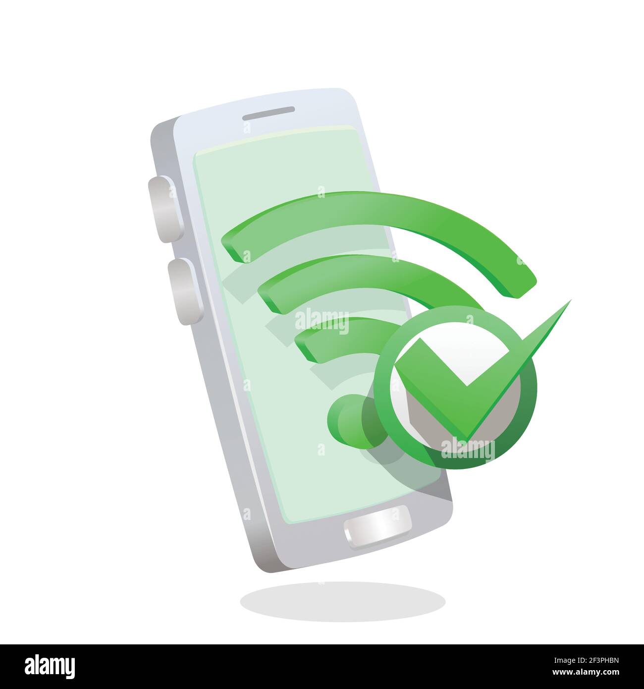 Symbole wi-fi et coche devant le smartphone 3D - illustration tridimensionnelle pour connexion à un vecteur de concept de connexion wi-fi. Illustration de Vecteur