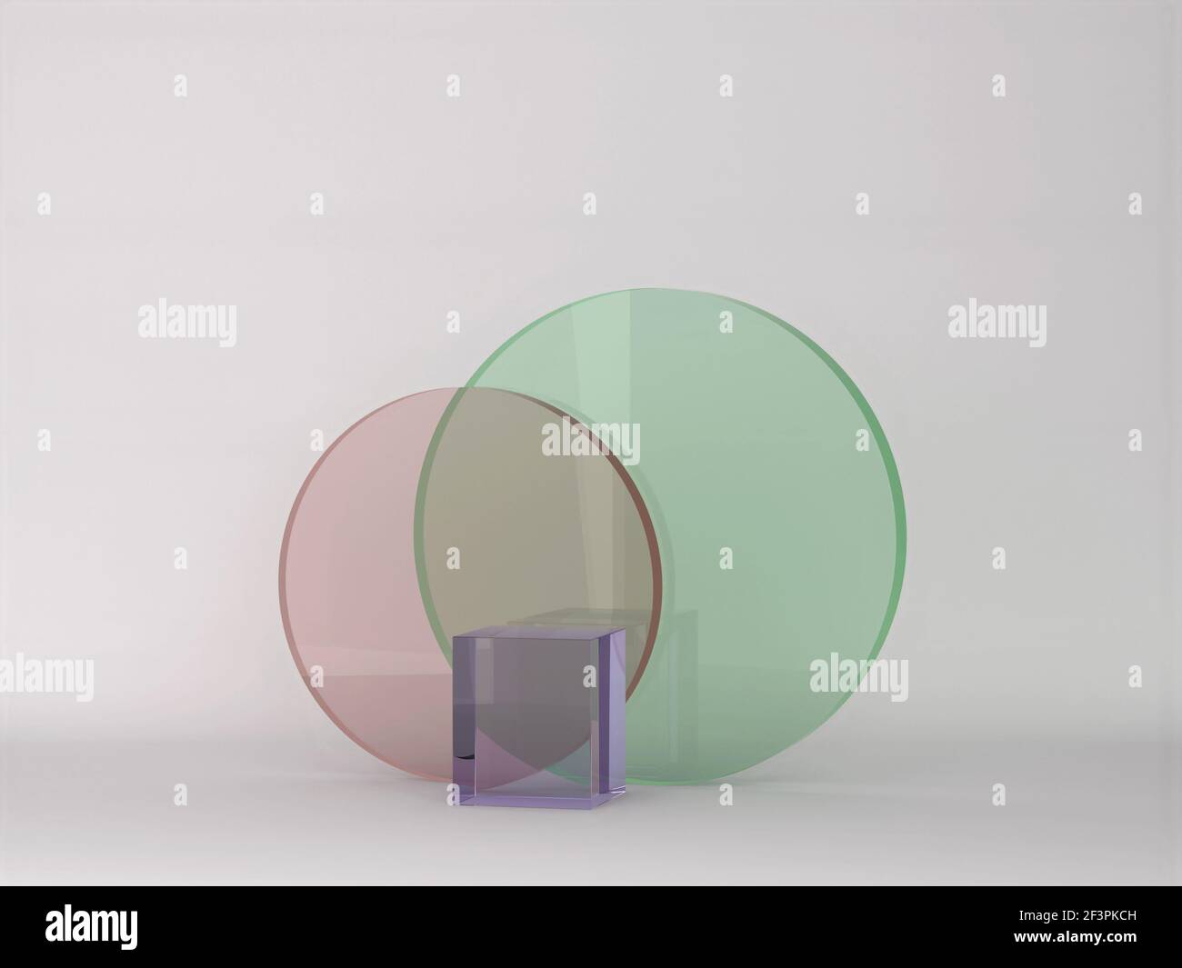 Formes de cercles en verre de différentes couleurs. Scène minimale. illustration 3d Banque D'Images