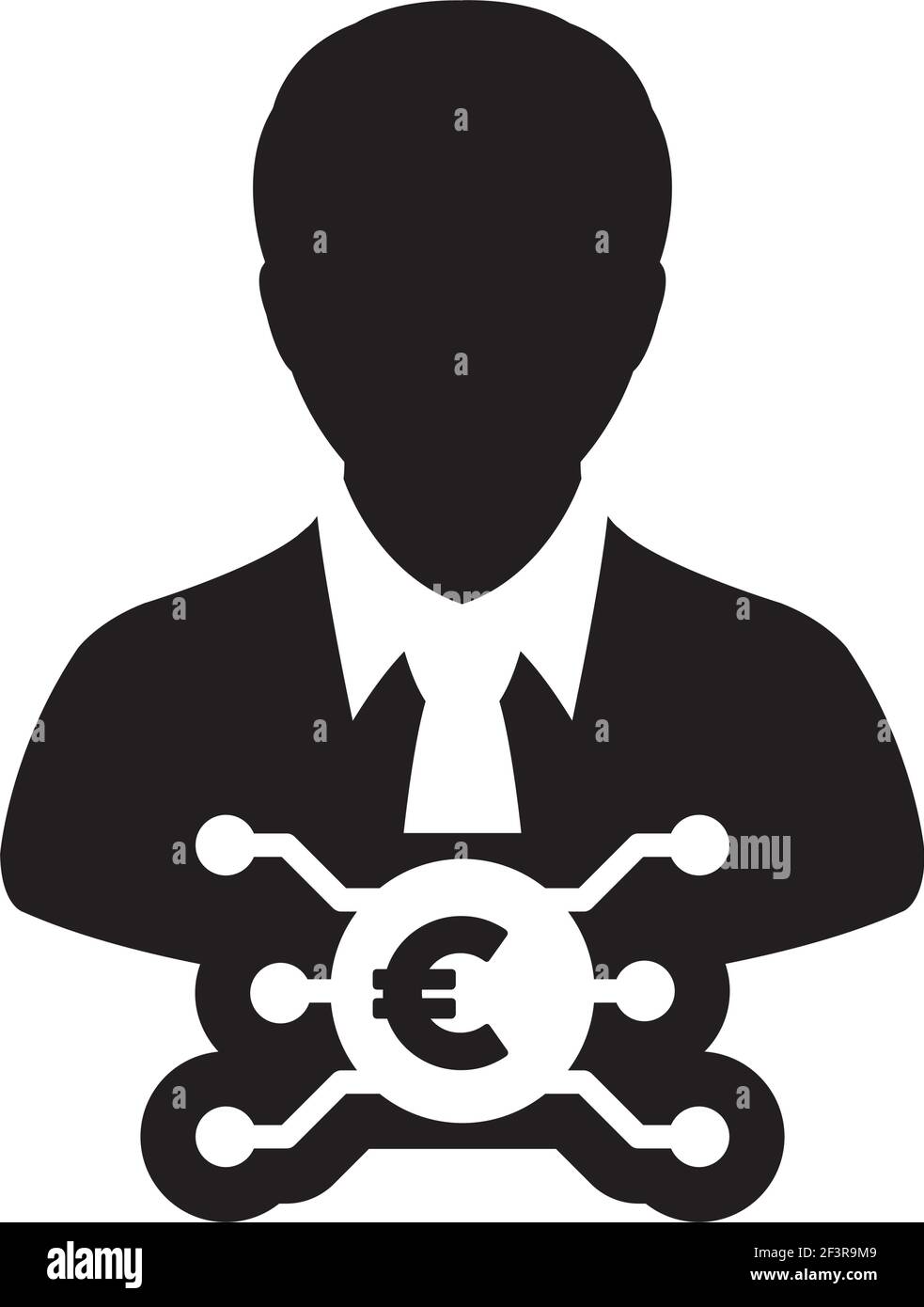 Icône de devise numérique symbole de l'argent en euros avec un utilisateur mâle avatar de profil de personne pour la monnaie numérique dans un pictogramme de glyphe illustration Illustration de Vecteur