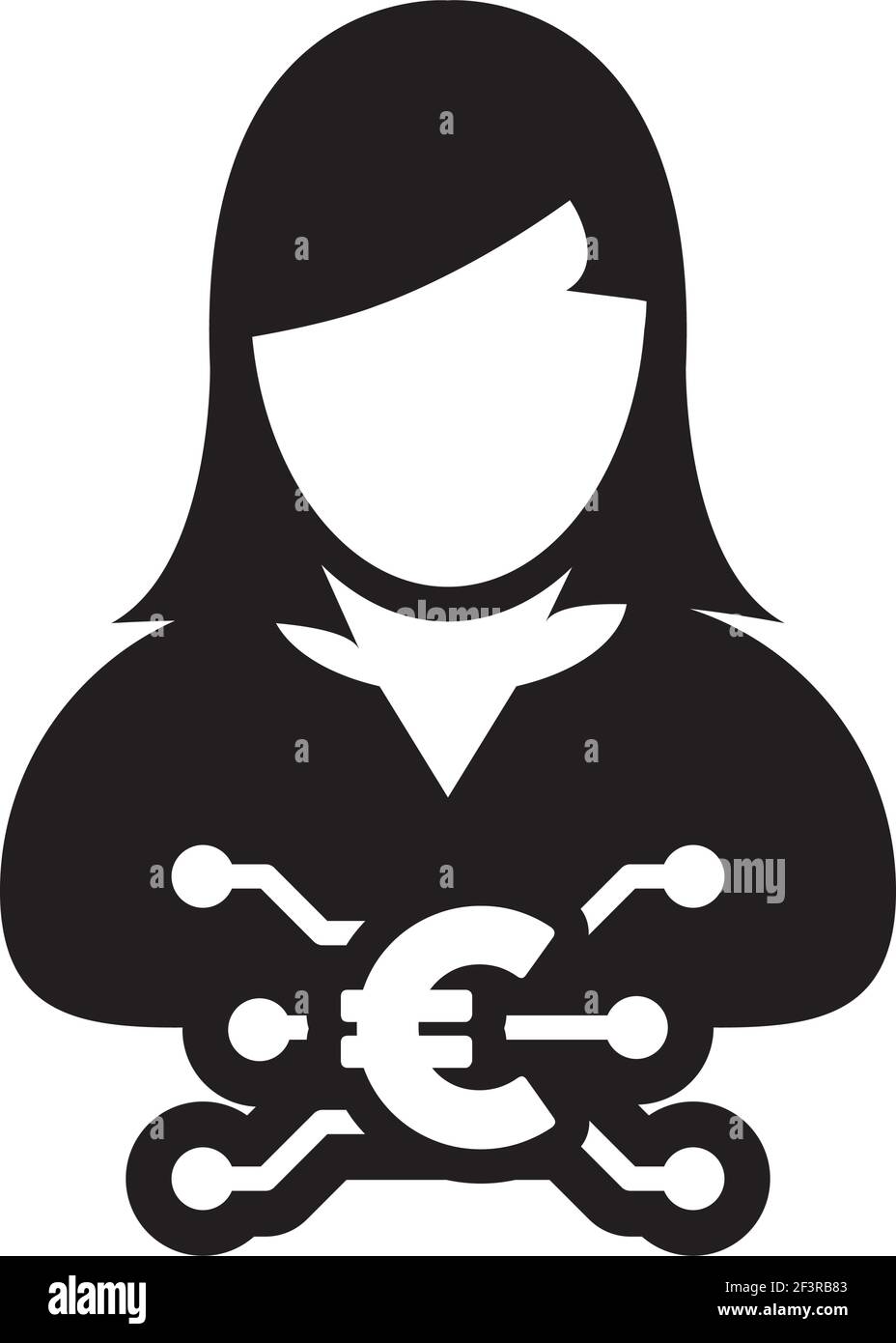 Icône de devise numérique symbole de l'euro vecteur avec utilisateur féminin avatar de profil de personne pour la monnaie numérique dans un pictogramme de glyphe illustration Illustration de Vecteur