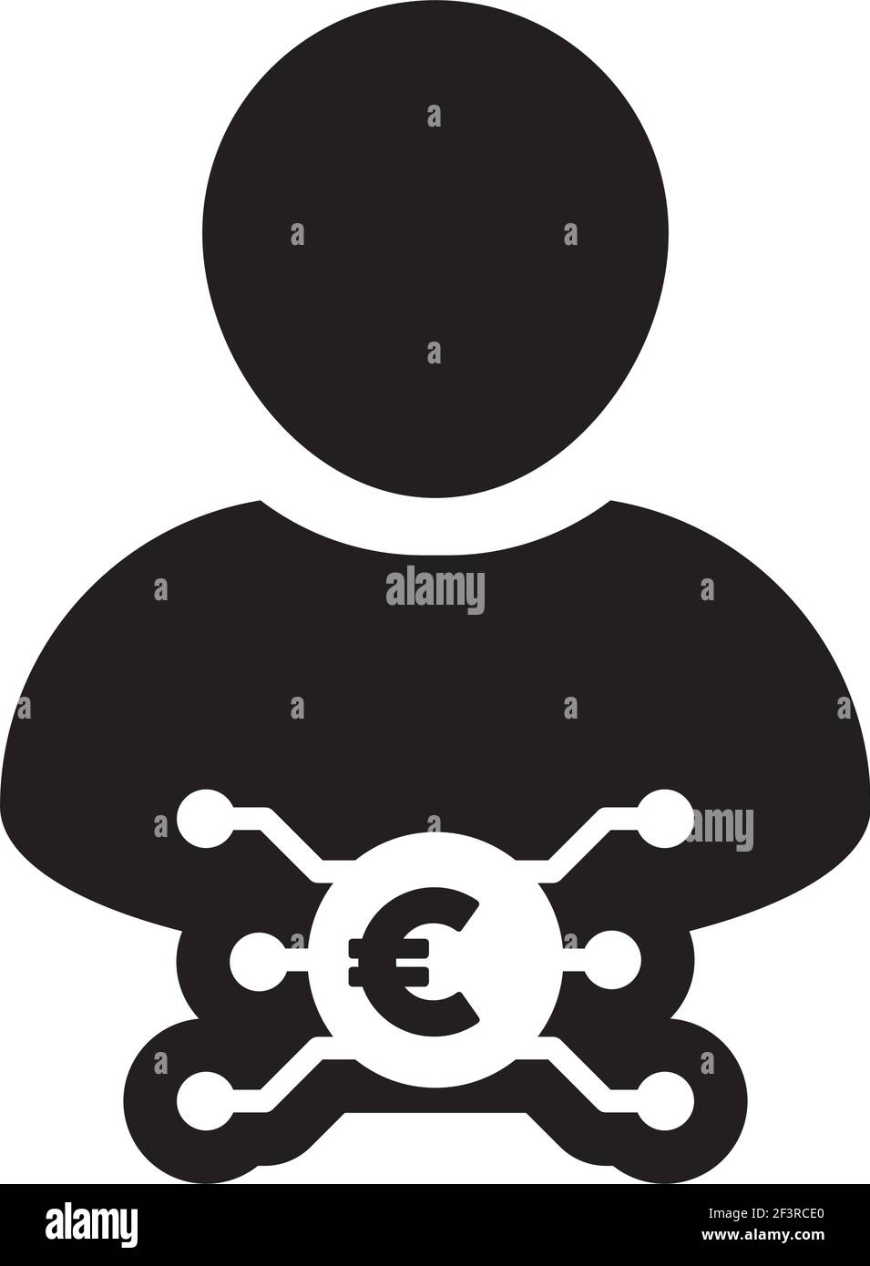 Icône de devise numérique symbole de l'argent en euros avec un utilisateur mâle avatar de profil de personne pour la monnaie numérique dans un pictogramme de glyphe illustration Illustration de Vecteur