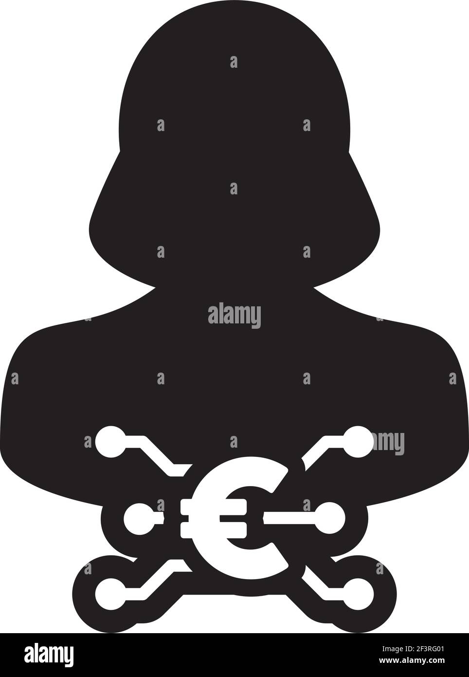 Icône de devise numérique symbole de l'euro vecteur avec utilisateur féminin avatar de profil de personne pour la monnaie numérique dans un pictogramme de glyphe illustration Illustration de Vecteur