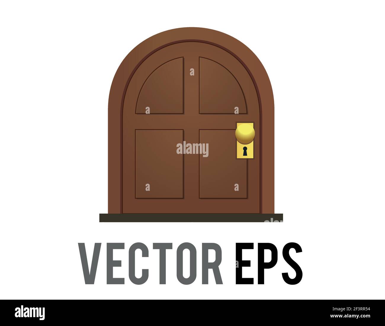 L'icône de la porte en bois brun vectoriel isolée comme l'entrée de la pièce, de la maison ou de la nouvelle occasion avec une poignée en or Illustration de Vecteur