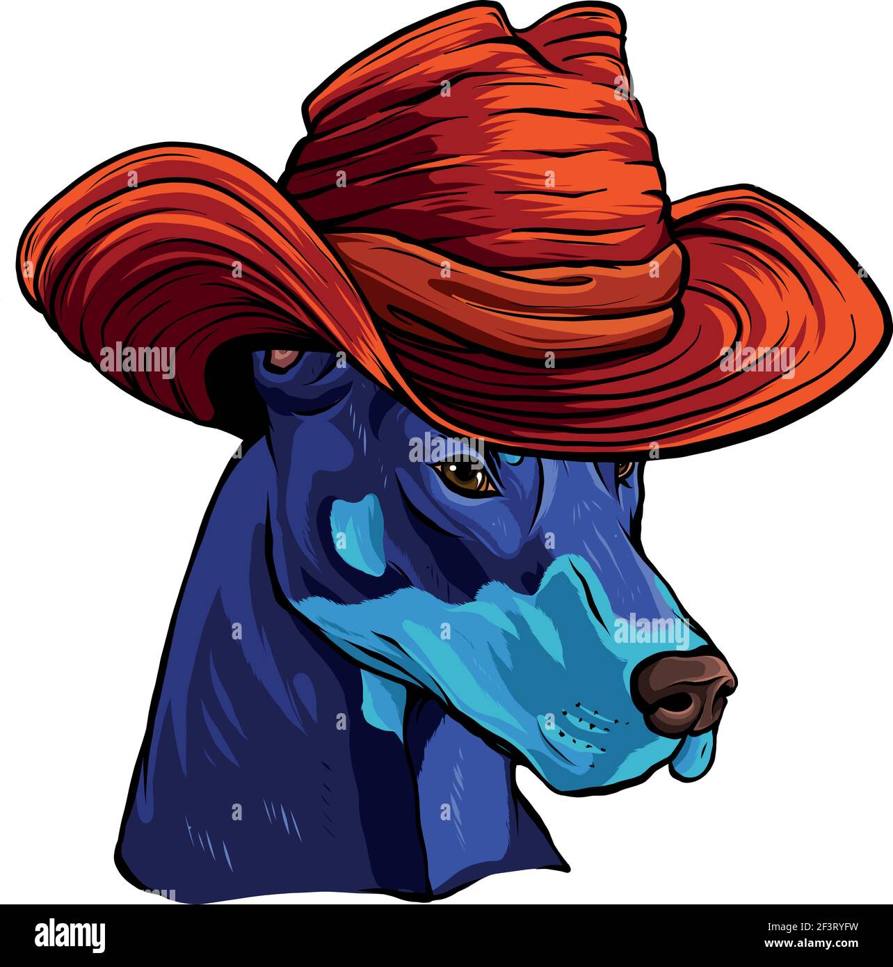 tête de chien doberman avec chapeau de cow-boy Illustration de Vecteur