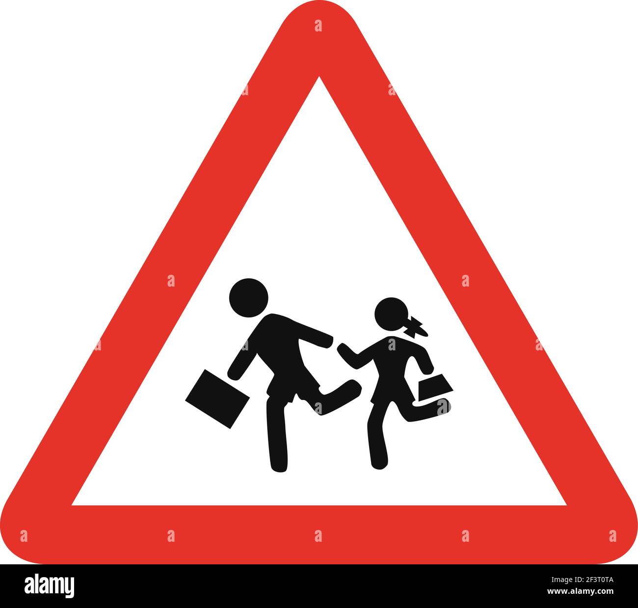 Signal triangulé en blanc et rouge, isolé sur fond blanc. Avertissement de proximité d'une école ou d'un terrain de jeu Illustration de Vecteur