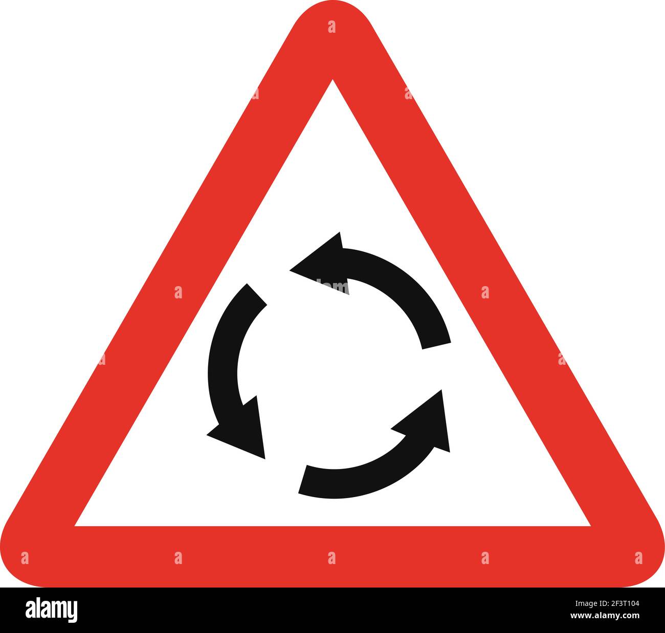 Signal triangulé en blanc et rouge, isolé sur fond blanc. Avertissement au rond-point Illustration de Vecteur