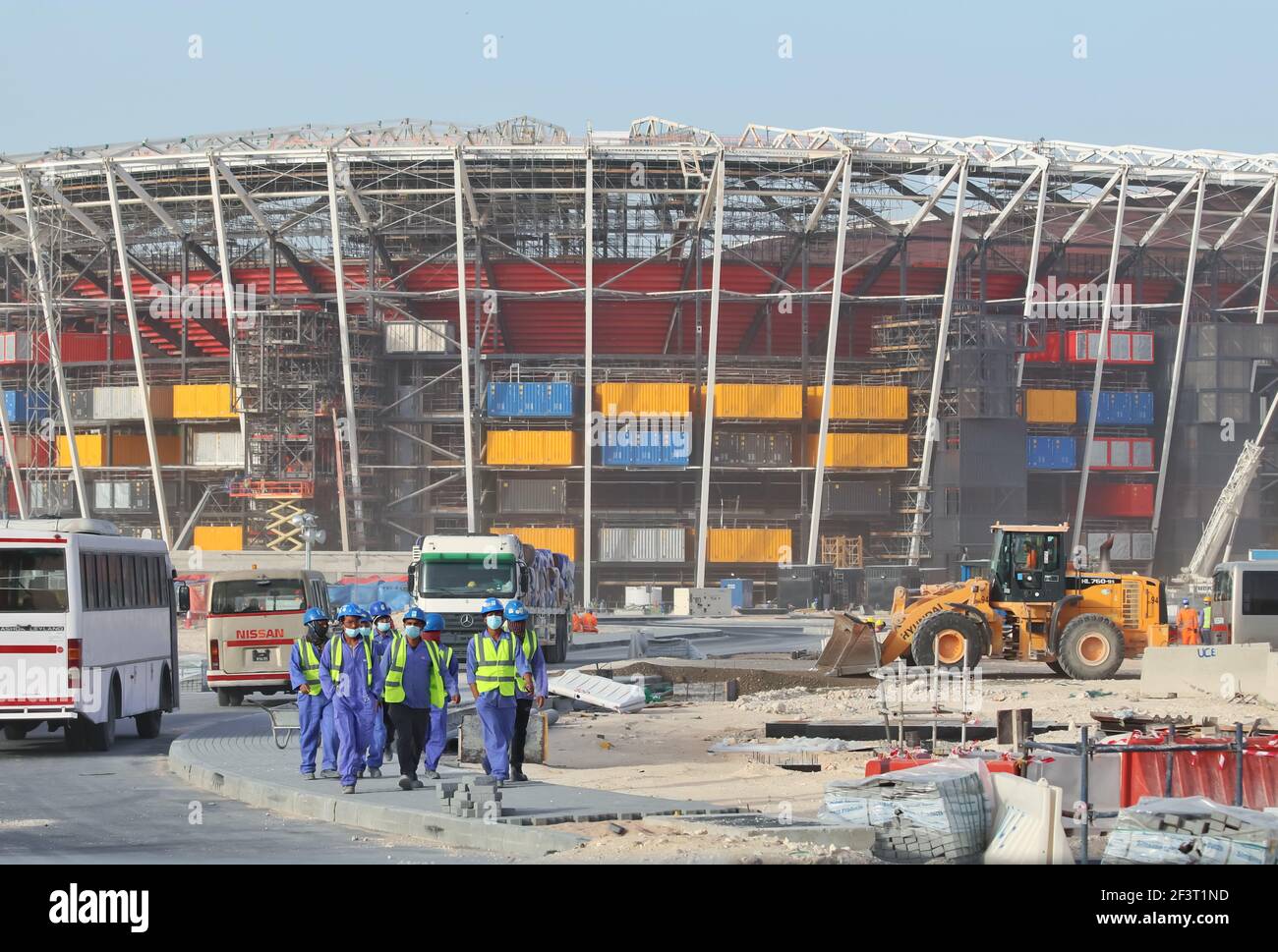 Vue sur le stade Ras Abu Abboud en construction. C'est l'un des lieux de la FIFA 2022. Banque D'Images