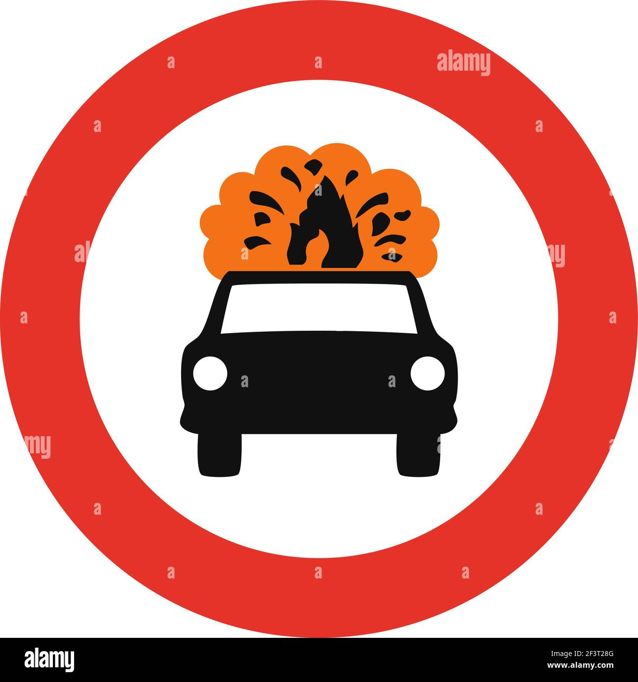 Signal de circulation arrondi en blanc et rouge, isolé sur fond blanc. Entrée interdite pour les véhicules transportant des marchandises explosives ou inflammables Illustration de Vecteur