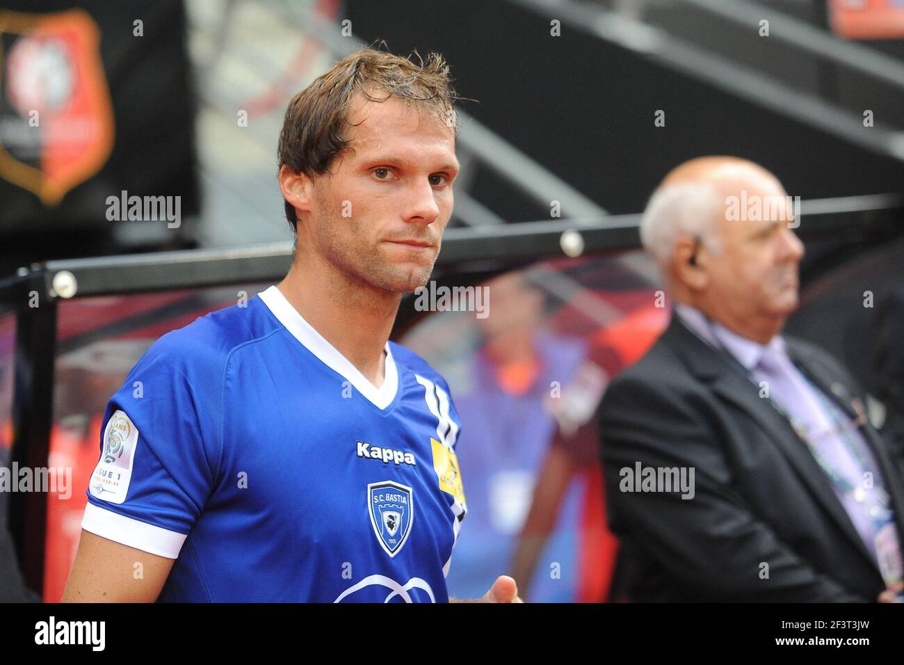 FOOTBALL - CHAMPIONNAT DE FRANCE 2012/2013 - L1 - STADE RENNAIS V SC BASTIA - 26/08/2012 - PHOTO PASCAL ALLEE / DPPI - SYLVAIN MARCHAL (SCB) Banque D'Images