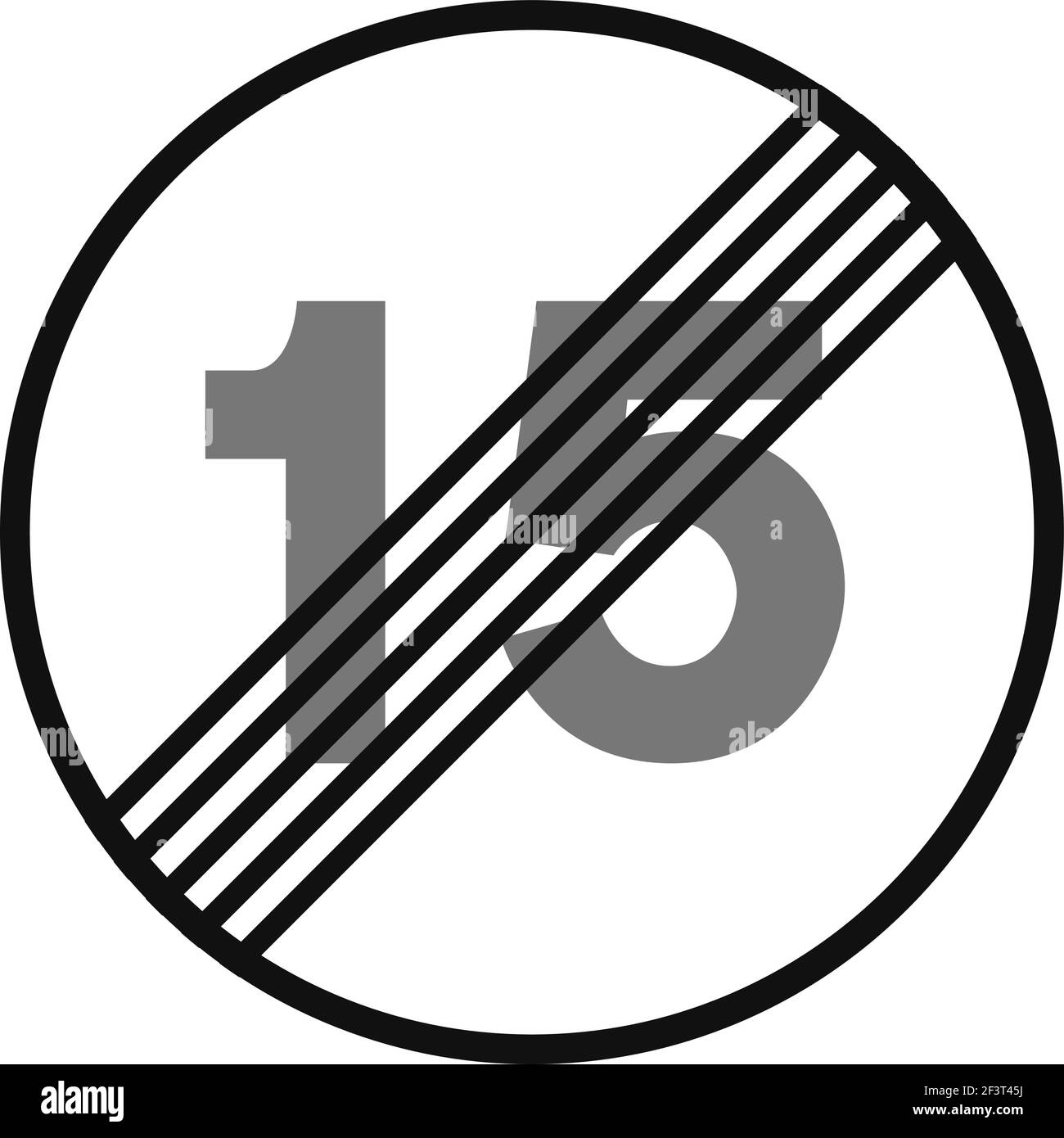 Signal de circulation arrondi en noir et blanc, isolé sur fond blanc. Fin de la limitation de vitesse à quinze Illustration de Vecteur