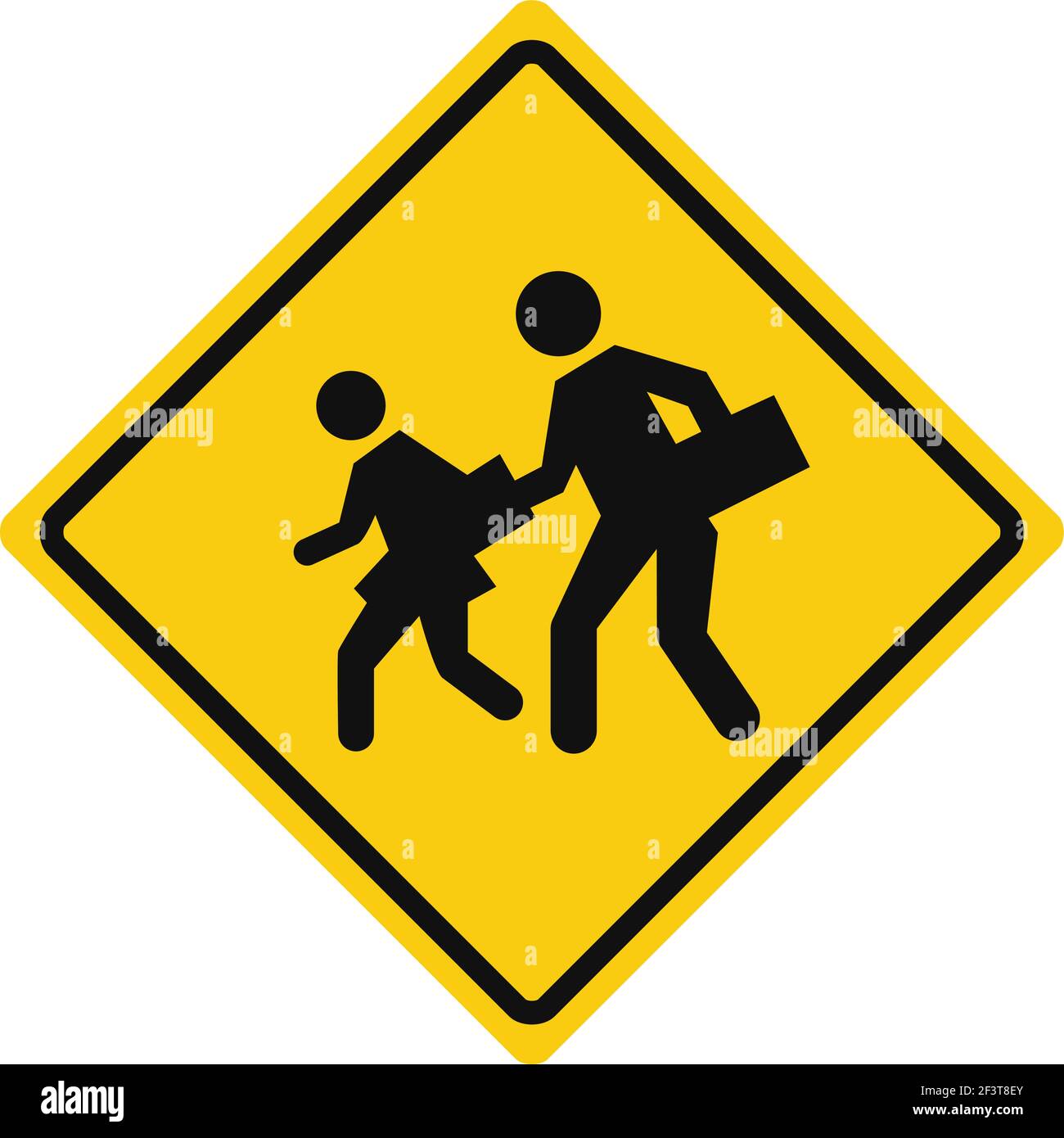 Signal de trafic rhomboïde en jaune et noir, isolé sur fond blanc. Avertissement de proximité d'une école ou d'un terrain de jeu Illustration de Vecteur