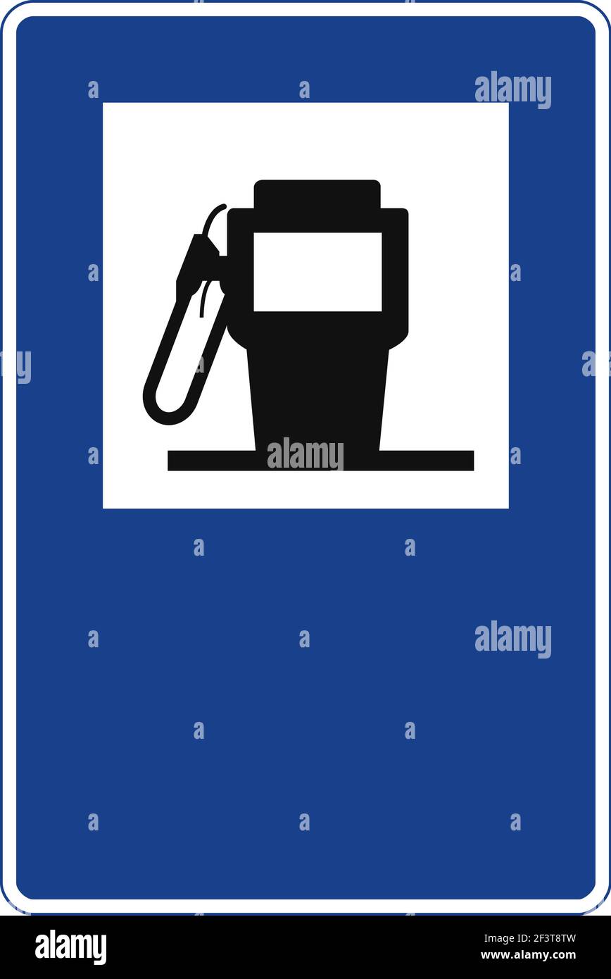 Signal de circulation rectangulaire en bleu et blanc, isolé sur fond blanc. Injecteur de carburant Illustration de Vecteur