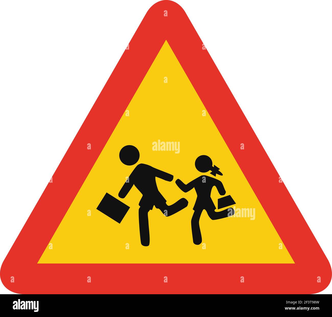 Signal triangulé en jaune et rouge, isolé sur fond blanc. Avertissement temporaire de proximité d'une école ou d'un terrain de jeu Illustration de Vecteur