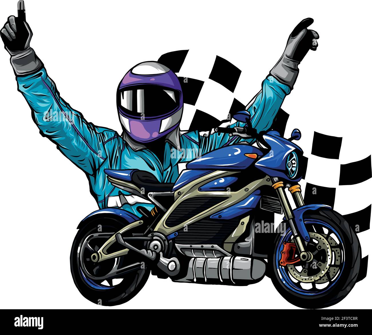 pilote et moto avec vecteur de drapeau de course Illustration de Vecteur
