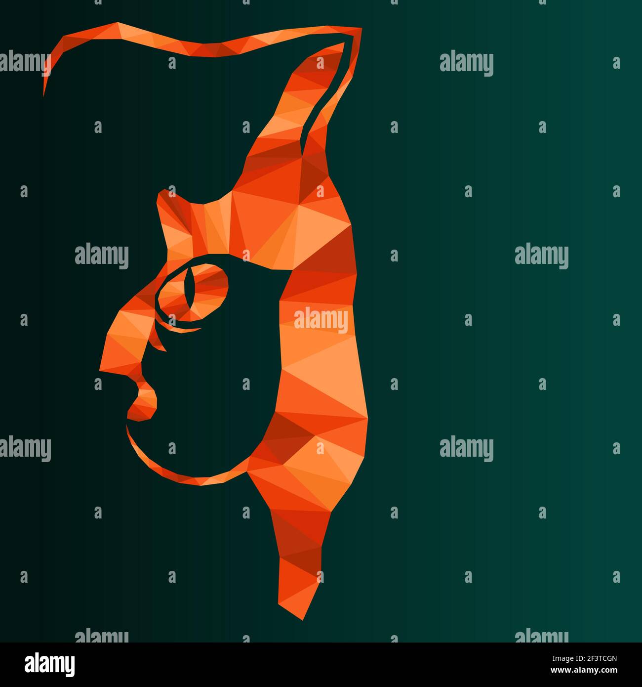 Mosaïque de chat sérieux dans des teintes orange isolée sur fond turquoise foncé avec dégradé, décoration sur verre Illustration de Vecteur