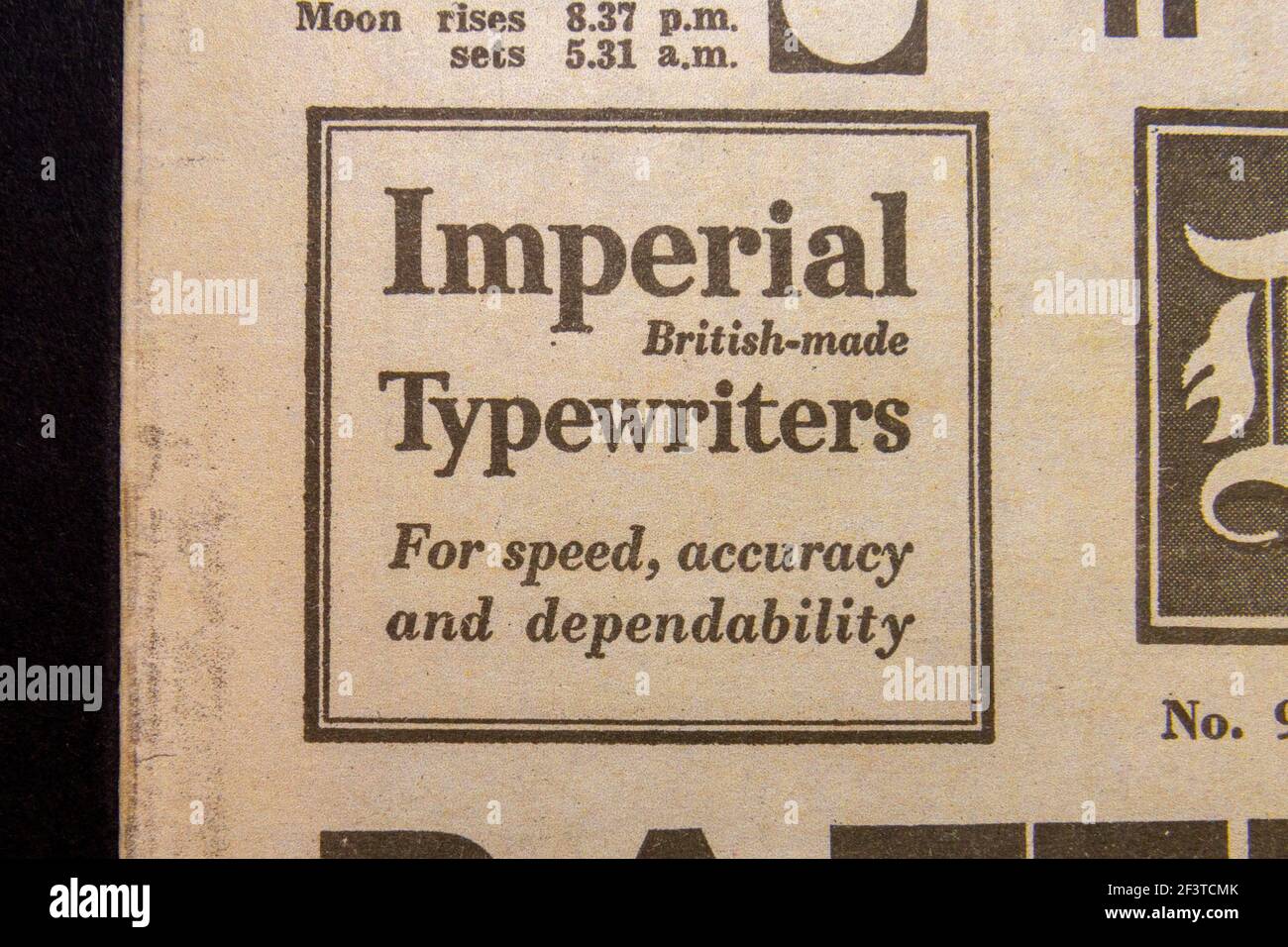 Publicité pour les machines à écrire impériales Daily Sketch Newspaper (réplique), 19 juin 1940 (pendant la bataille d'Angleterre). Banque D'Images