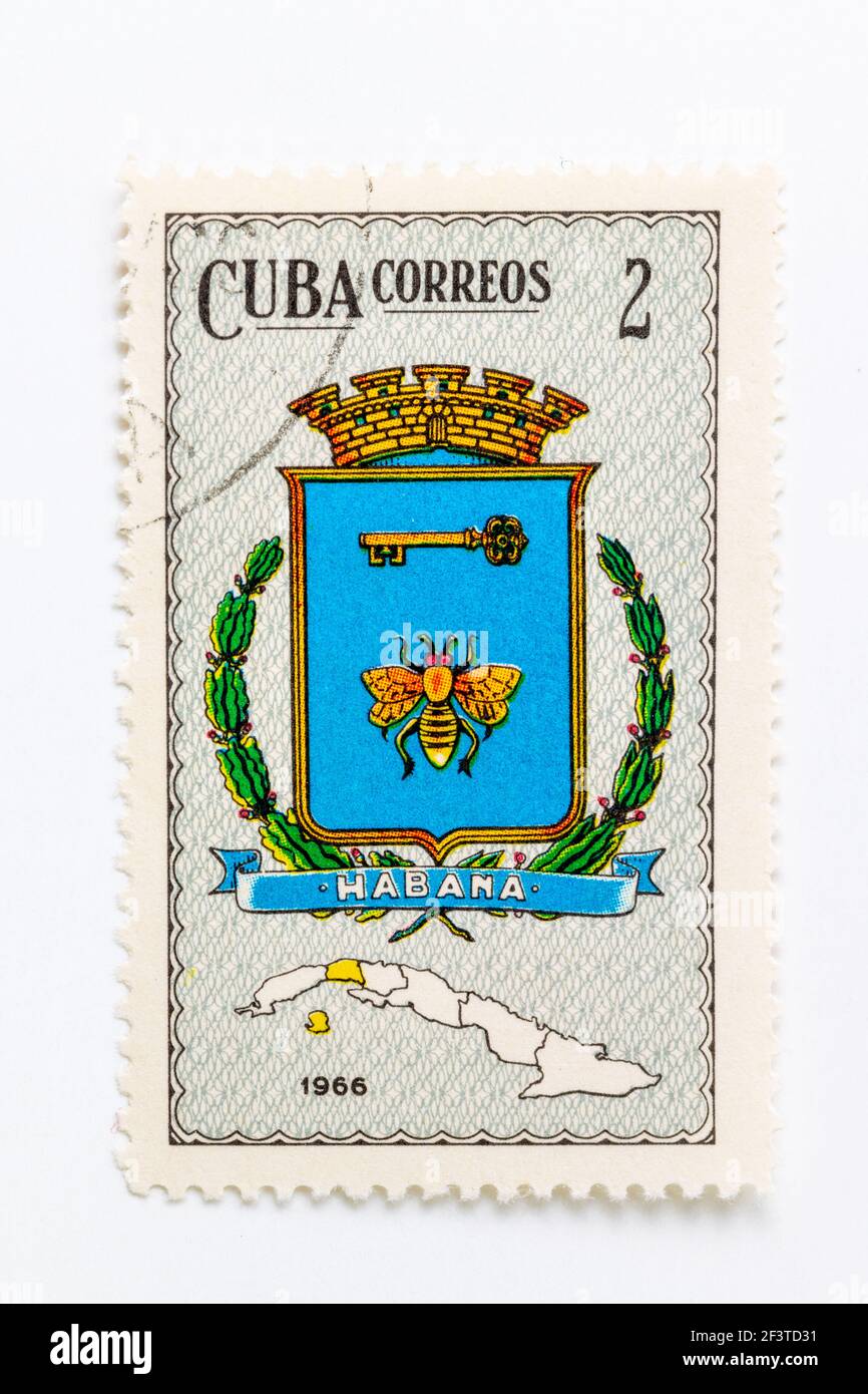 Armoiries de la province de la Havane à Cuba un timbre d'époque de 1966 Banque D'Images