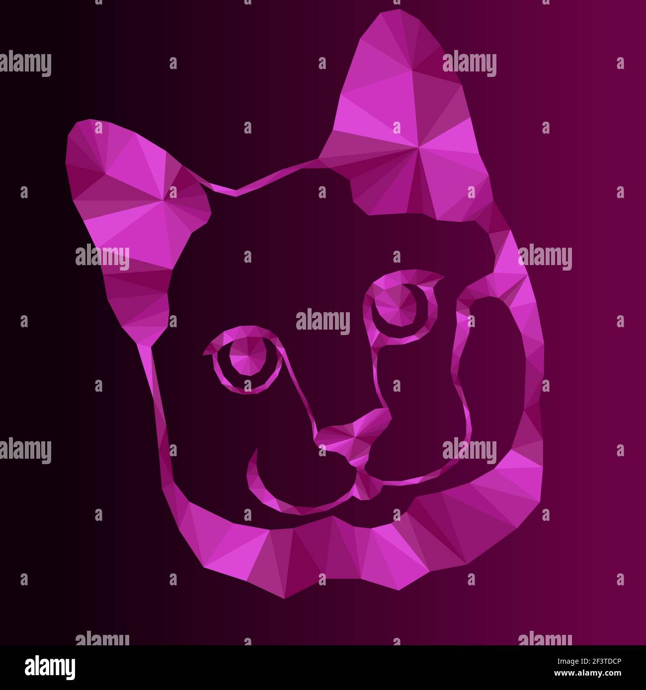 Mosaïque de chat museau dans des teintes magenta et rose isolé sur le fond sombre avec dégradé, décoration sur verre Illustration de Vecteur