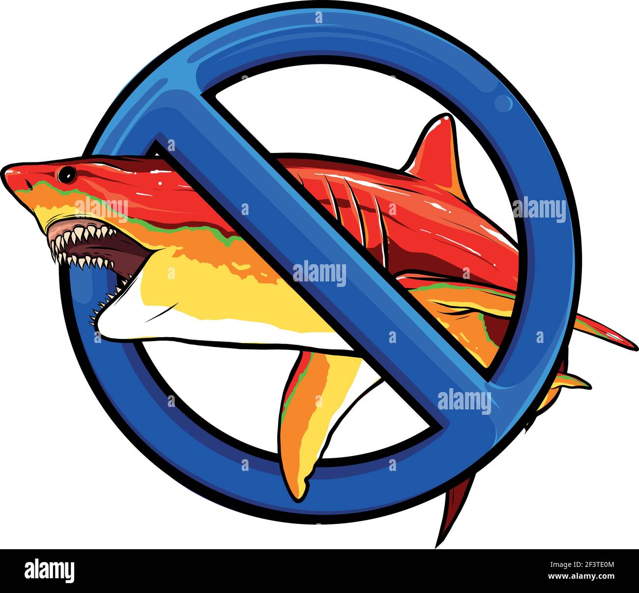 requin avec symbole de l'illustration du vecteur d'interdiction Illustration de Vecteur