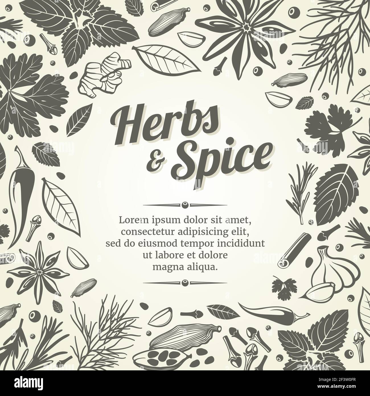 Épices biologiques et fraîches vecteur de fond alimentaire. Illustration de l'ingrédient biologique aux épices et de l'épice aux herbes Illustration de Vecteur
