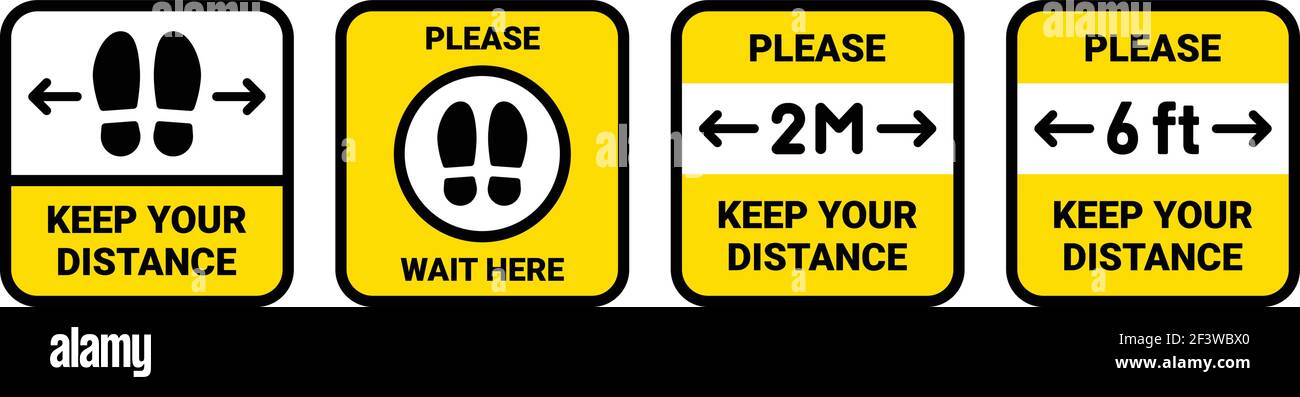 Veuillez conserver un vecteur de distance de sécurité. Mesures de prévention distance de 6 pieds ou 2 mètres. Illustration de Vecteur