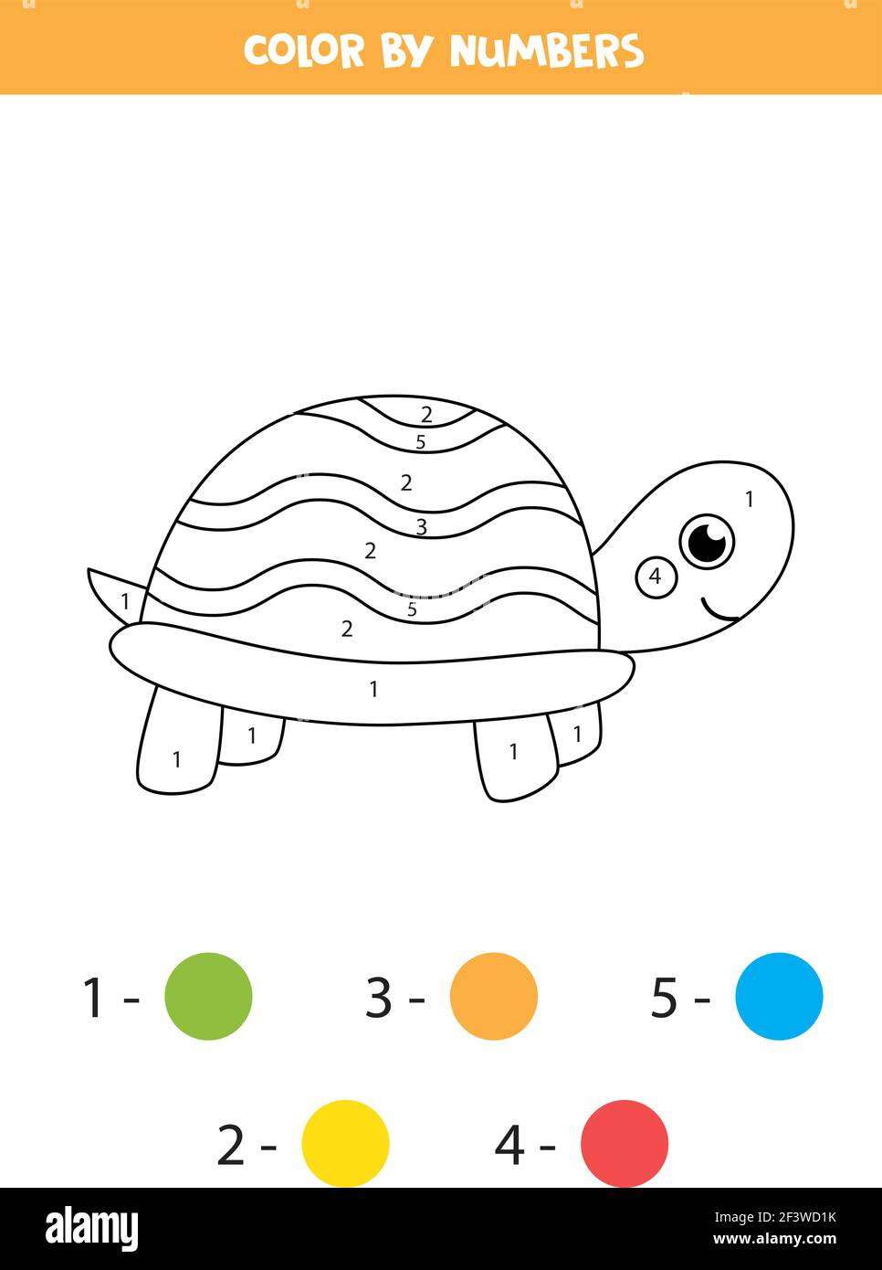 Page de coloriage avec une jolie tortue. Couleur par nombres. Jeu de mathématiques pour enfants. Illustration de Vecteur
