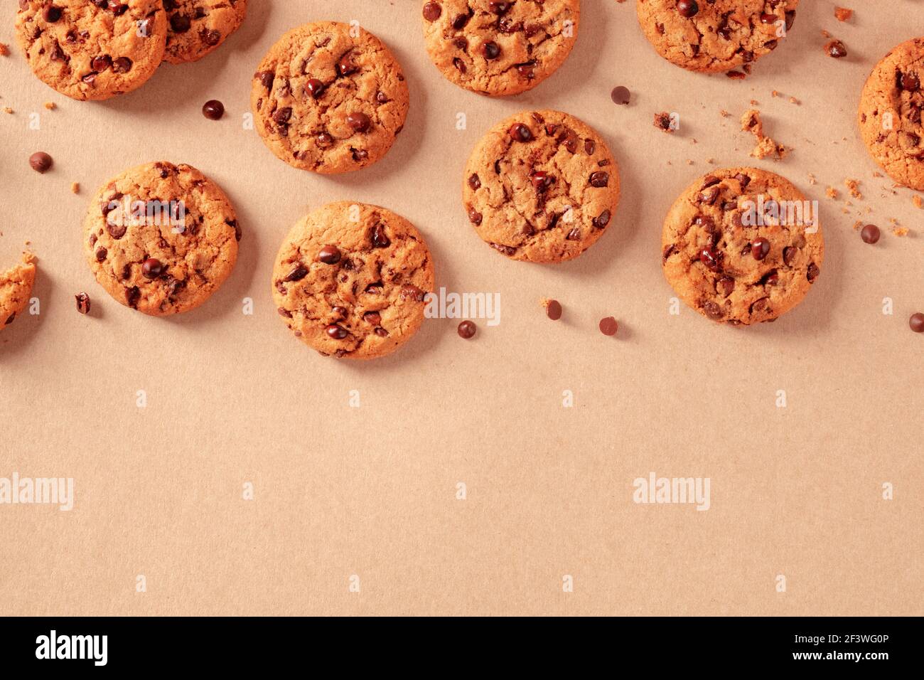 Biscuits aux pépites de chocolat, fraîchement cuits, avec chocolat fondu Banque D'Images
