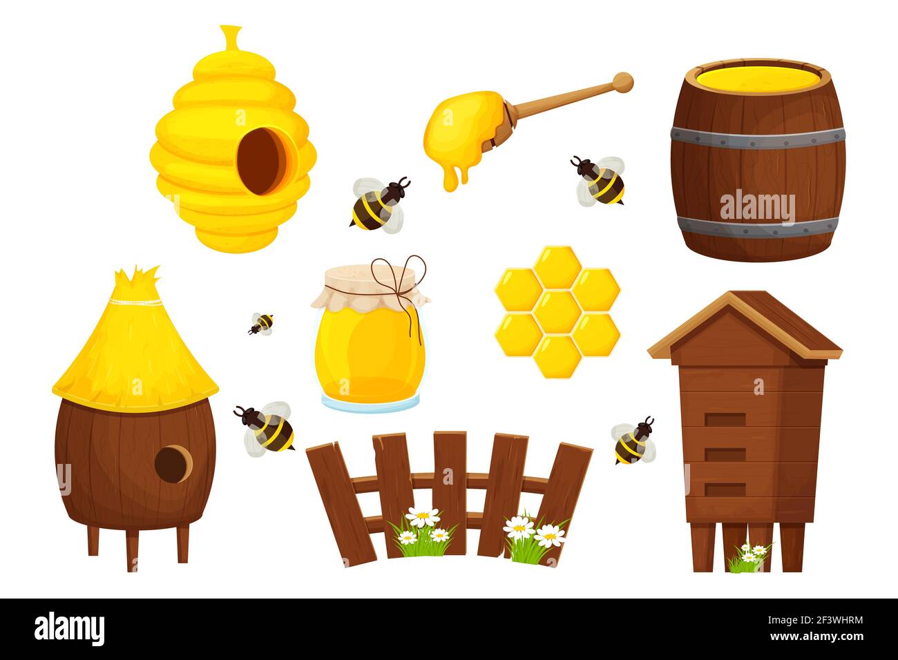 Matériel D'apiculture Miel Serti D'images Isolées D'abeilles