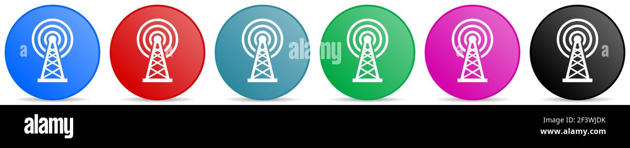 Antenne, icônes de vecteur de communication, ensemble de boutons de gradient de cercle dans 6 options de couleurs pour les applications Web et mobiles Illustration de Vecteur