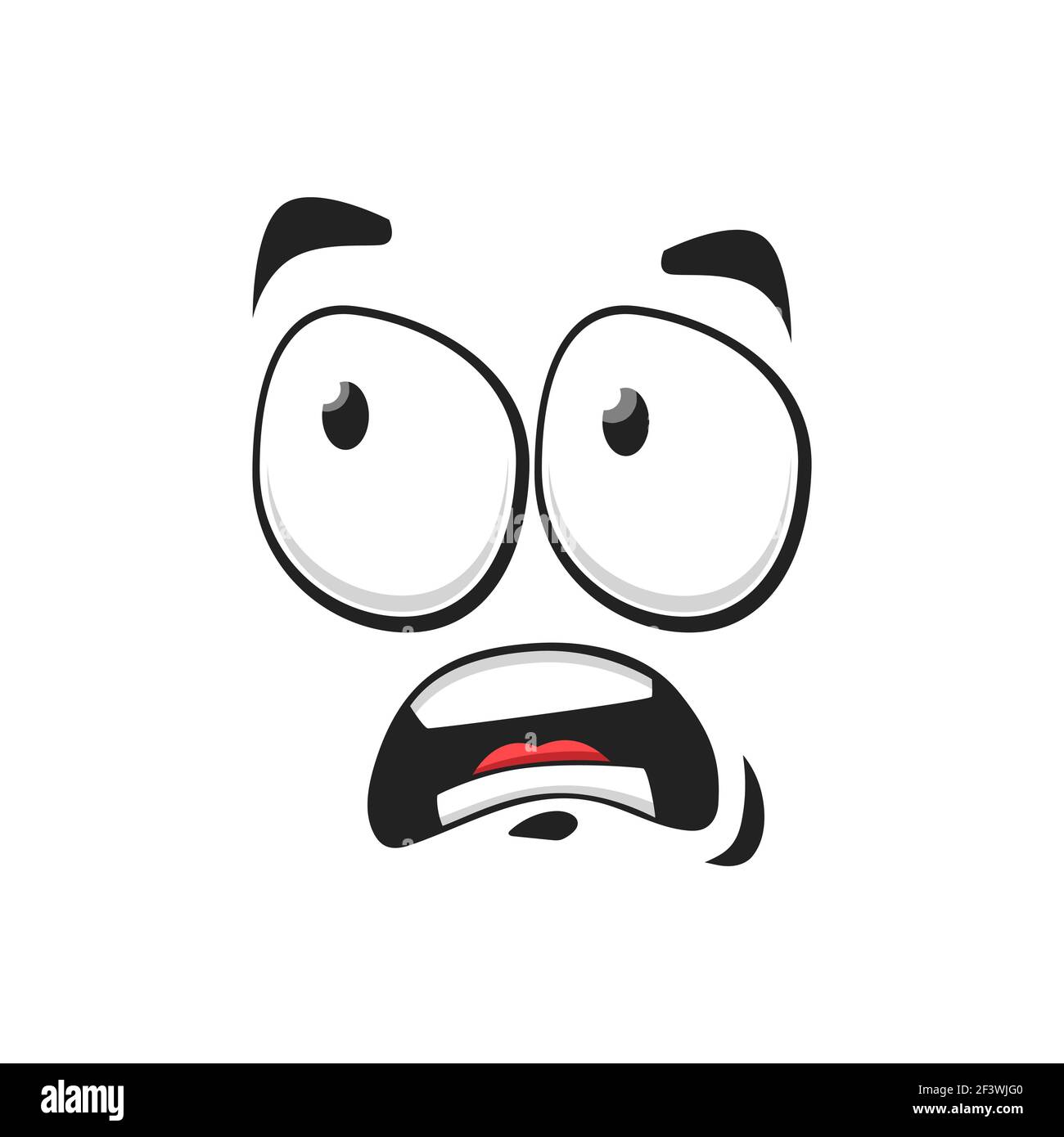 Icône de vecteur de visage de dessin animé surprise, emoji drôle, expression faciale étonnante avec la bouche large ouverte et les yeux de lunettes, sentiments isolés sur le backgro blanc Illustration de Vecteur