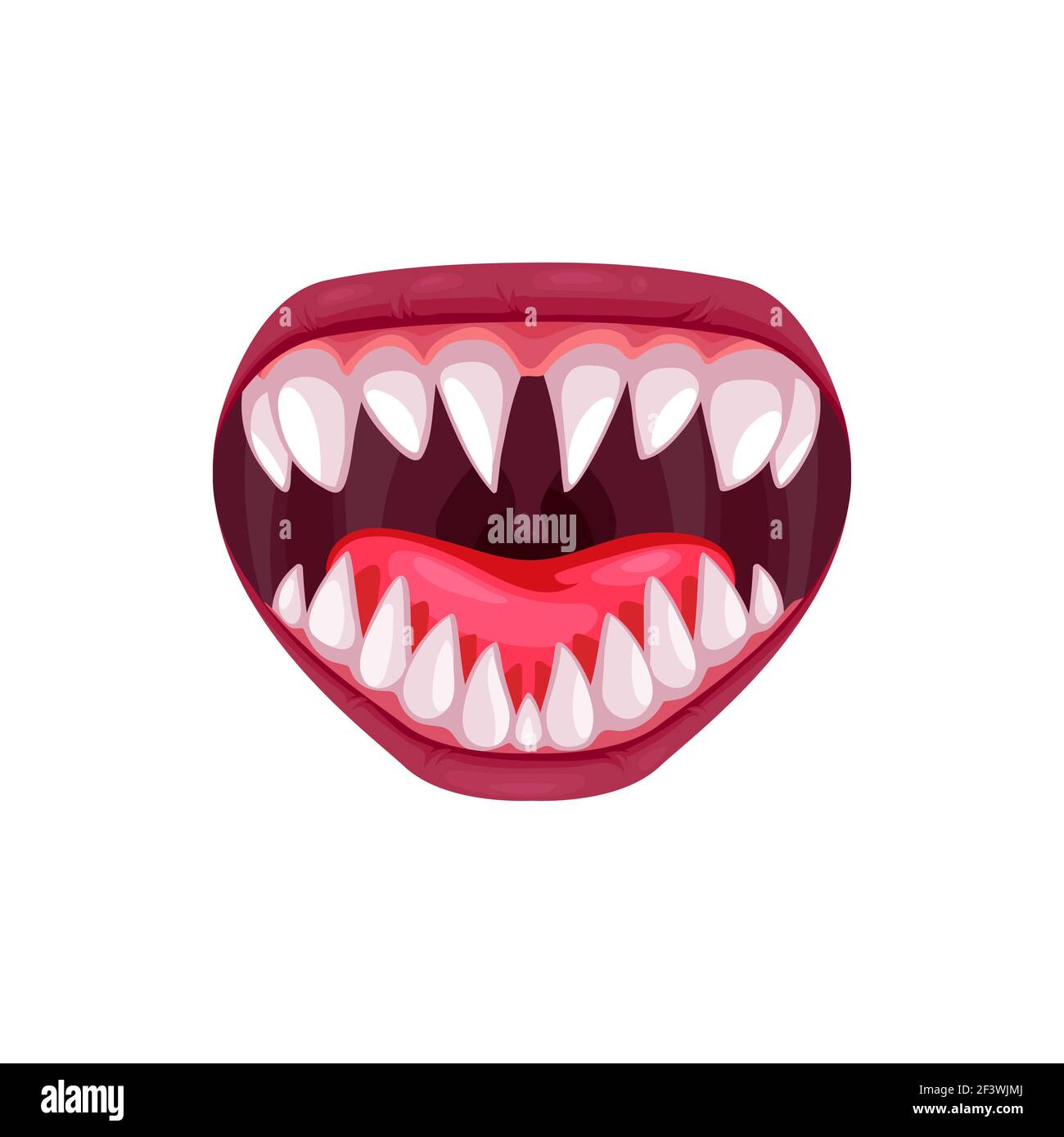 Icône de vecteur de bouche de monstre, mâchoires créepy avec dents blanches aiguisées riant ou hurlant. Caricature souriante Halloween créature, animal ou alien mw isolée dessus Illustration de Vecteur