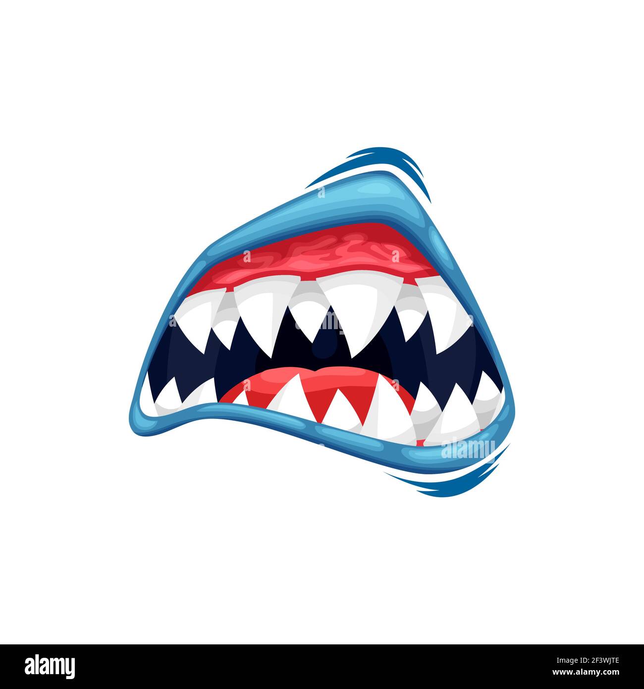 Icône de vecteur de bouche de monstre, mâchoires zombies ou extraterrestres créepy avec dents acérées, lèvres bleues et langue rouge. Halloween créature torchère bouche isolée sur blanc Illustration de Vecteur