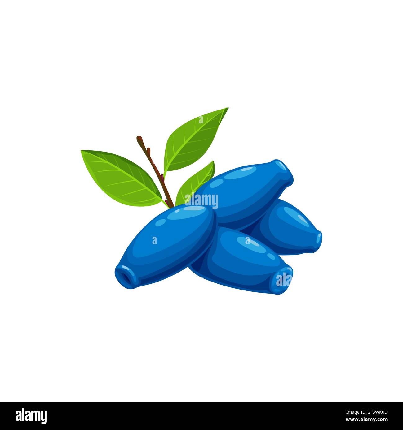 Baies bleu de chèvrefeuille avec des feuilles vertes isolé icône réaliste. Vector woodbine ou fruits mûrs de mûre de bois, nourriture de jardin de ferme forêt sauvage Illustration de Vecteur