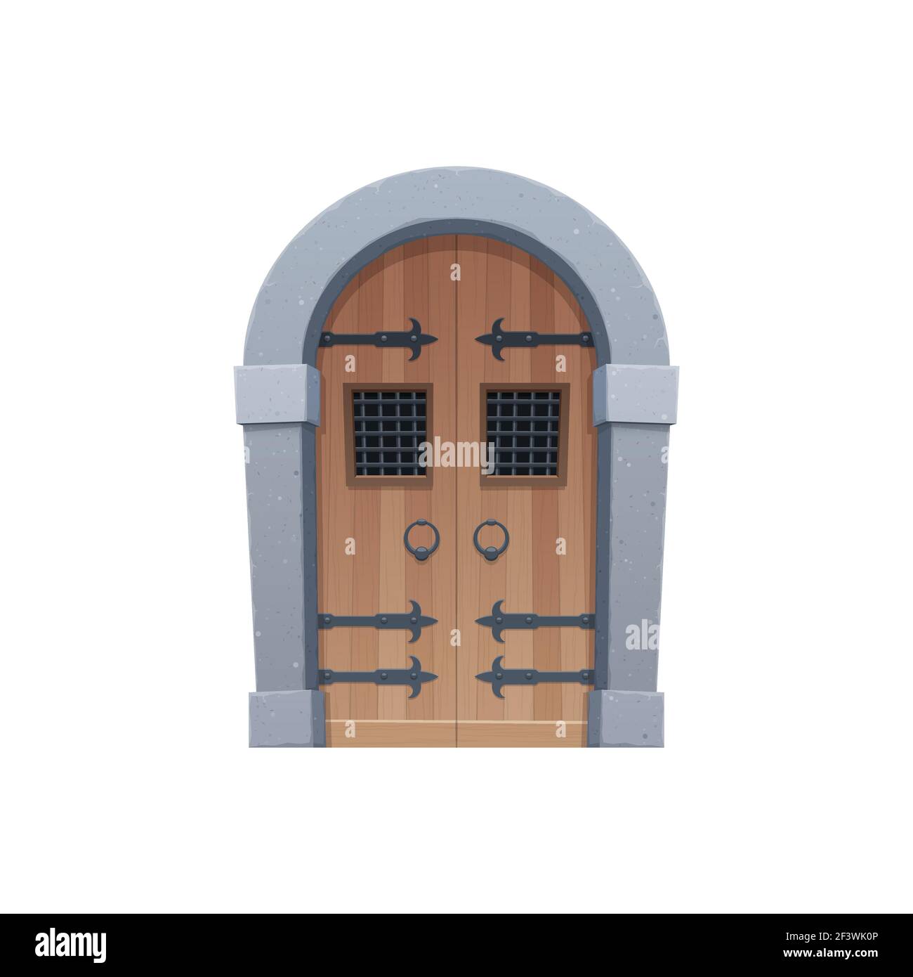 Porte de dessin animé médiévale voûtée ou porte isolée entrée de conte de  fées icône isolée. Portail vectoriel rétro de bois et de pierre, entrée  d'arc dans le château ou la tour.