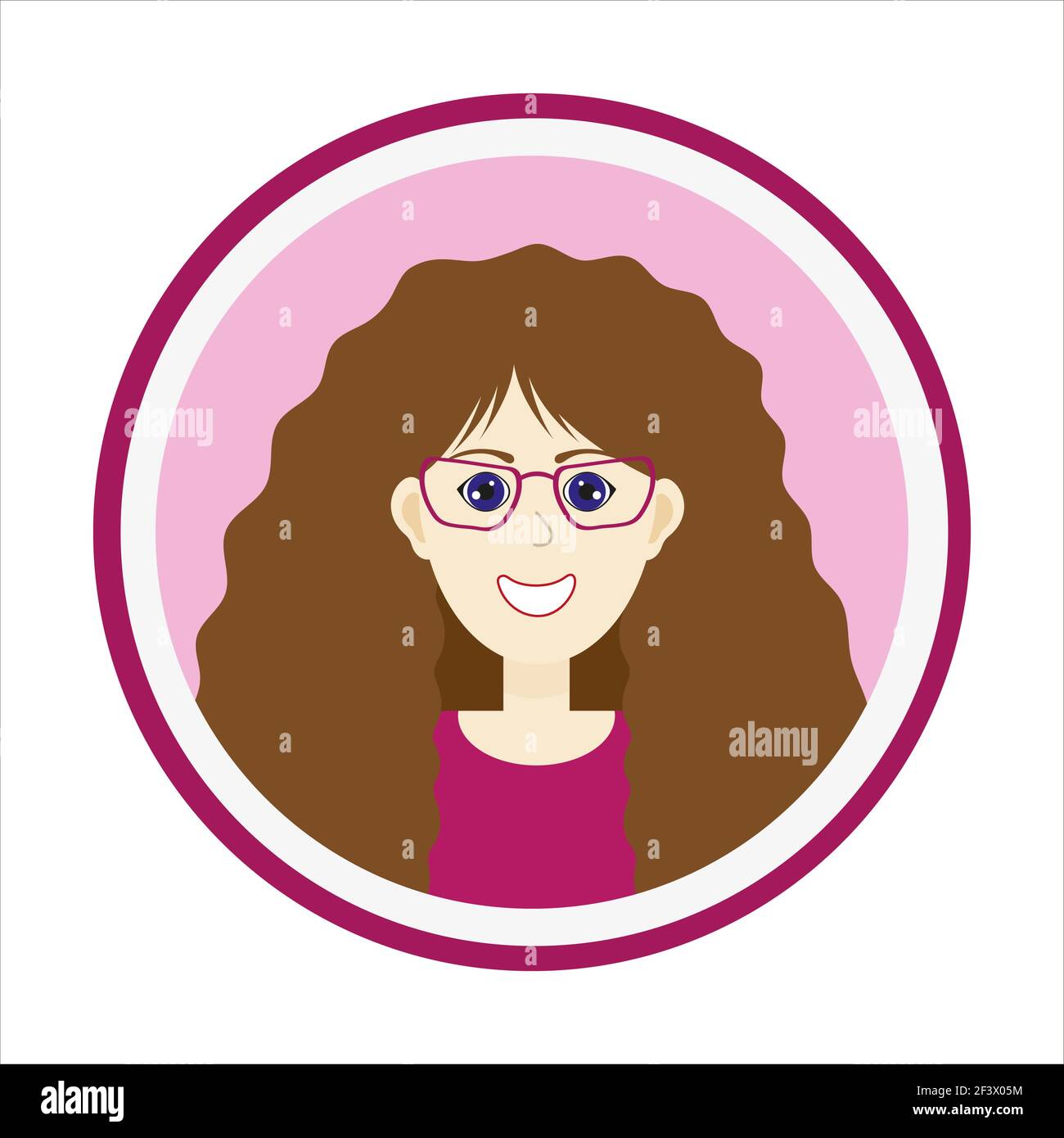 Visage de fille souriante avec des cheveux longs bruns et des lunettes Illustration de Vecteur