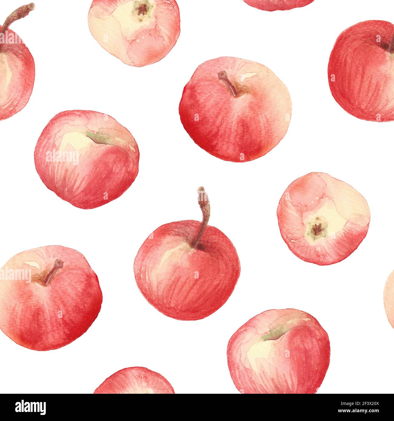 Motif de pommes aquarelle sans couture. Arrière-plan tracé à la main répété. Banque D'Images