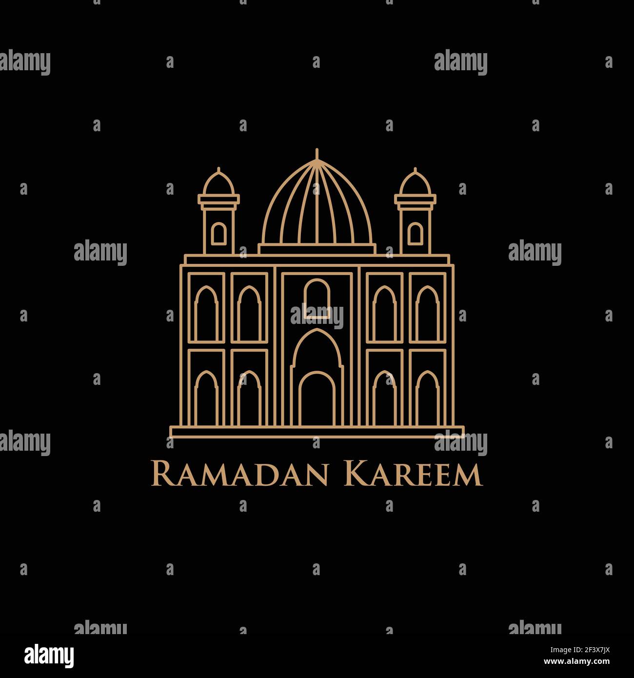 mosquée ramadan, concept de style monoline en couleur or isolé sur fond noir Illustration de Vecteur