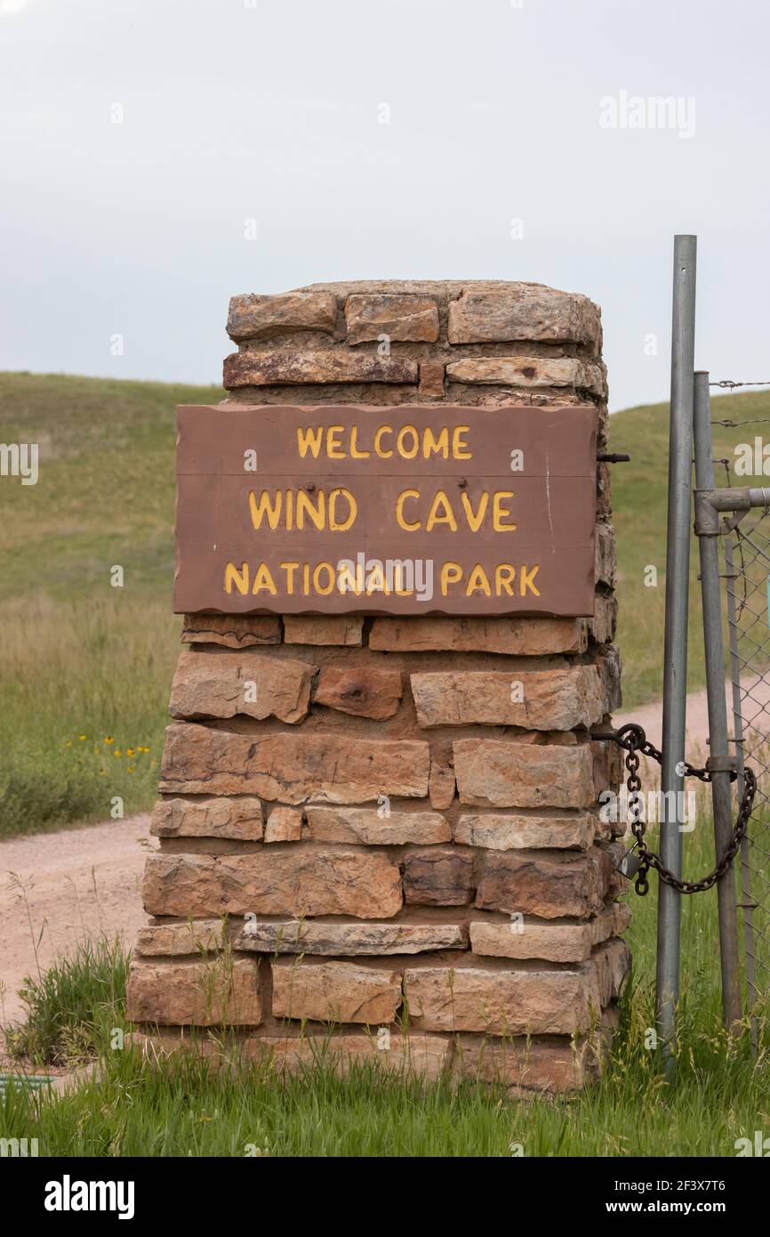 Parc national de Wind Cave - panneau d'entrée arrière 28 juin 2020 Banque D'Images