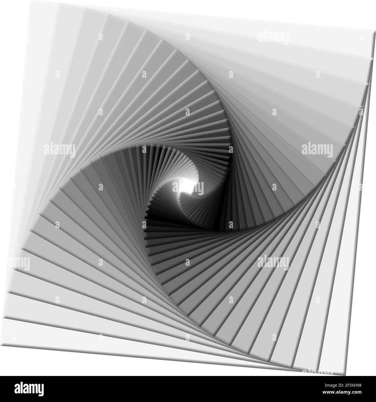 Carrés en spirale à tourbillons monochromes - illustration numérique 3D Banque D'Images