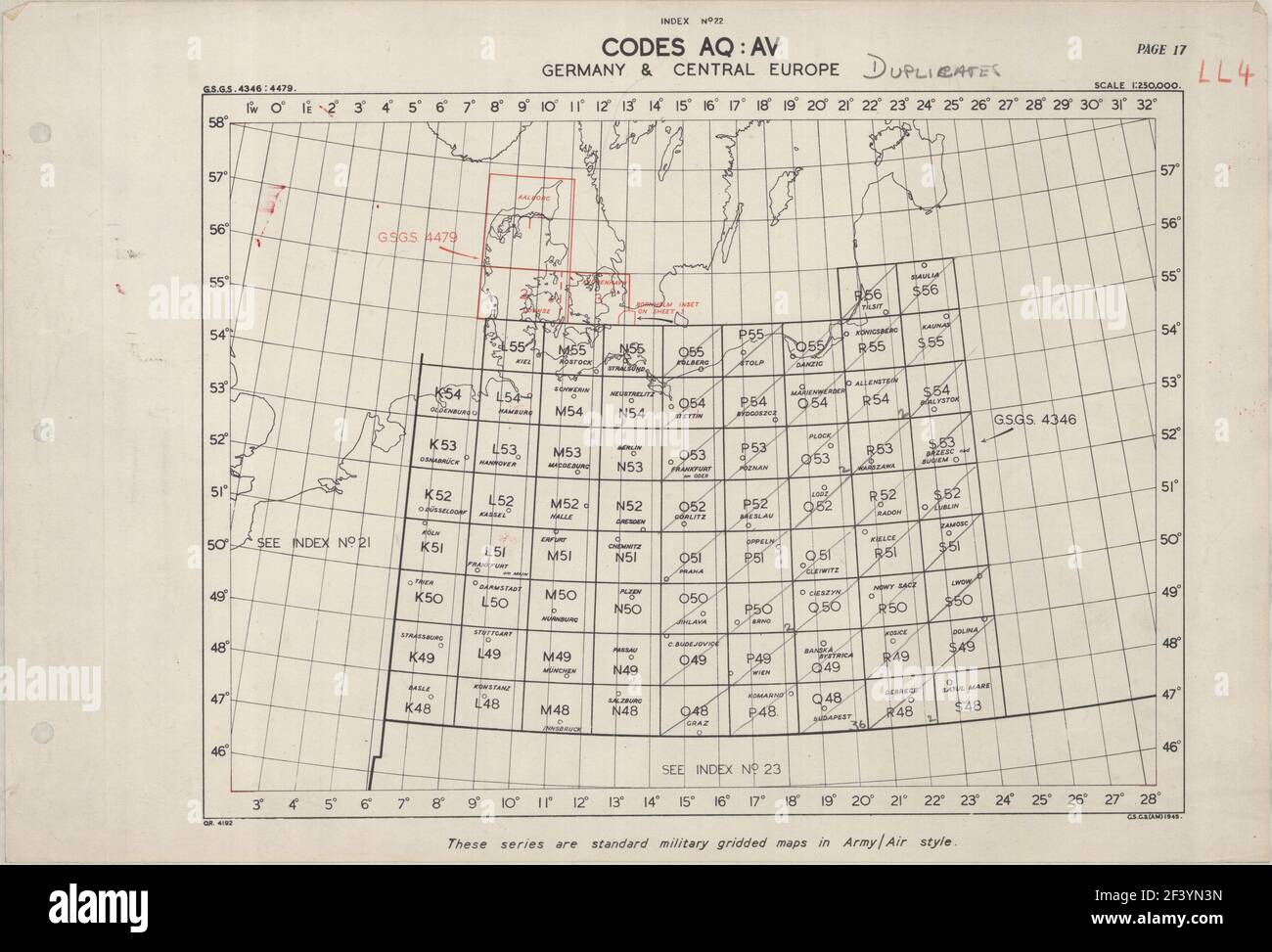 ALLEMAGNE ET EUROPE CENTRALE FICHE CARTE D'INDEX 1945 Banque D'Images