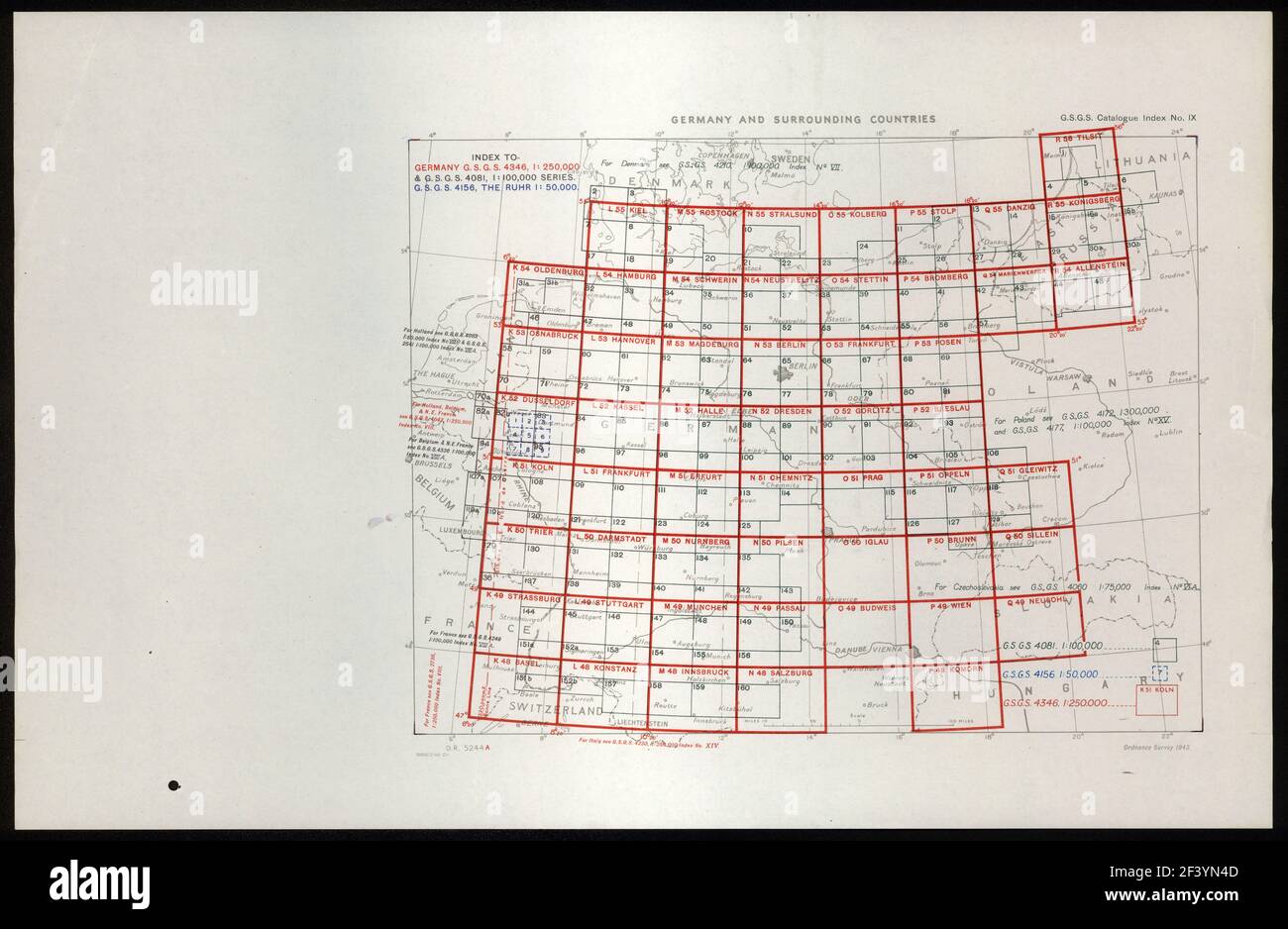 CARTE DE L'INDEX DES FEUILLES DE L'ALLEMAGNE 1944 Banque D'Images