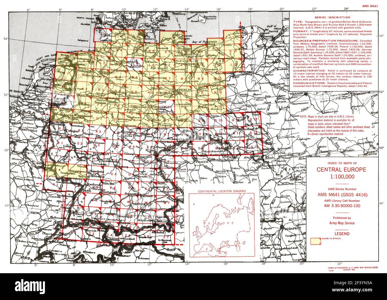EUROPE CENTRALE FICHES CARTE 1945 Banque D'Images